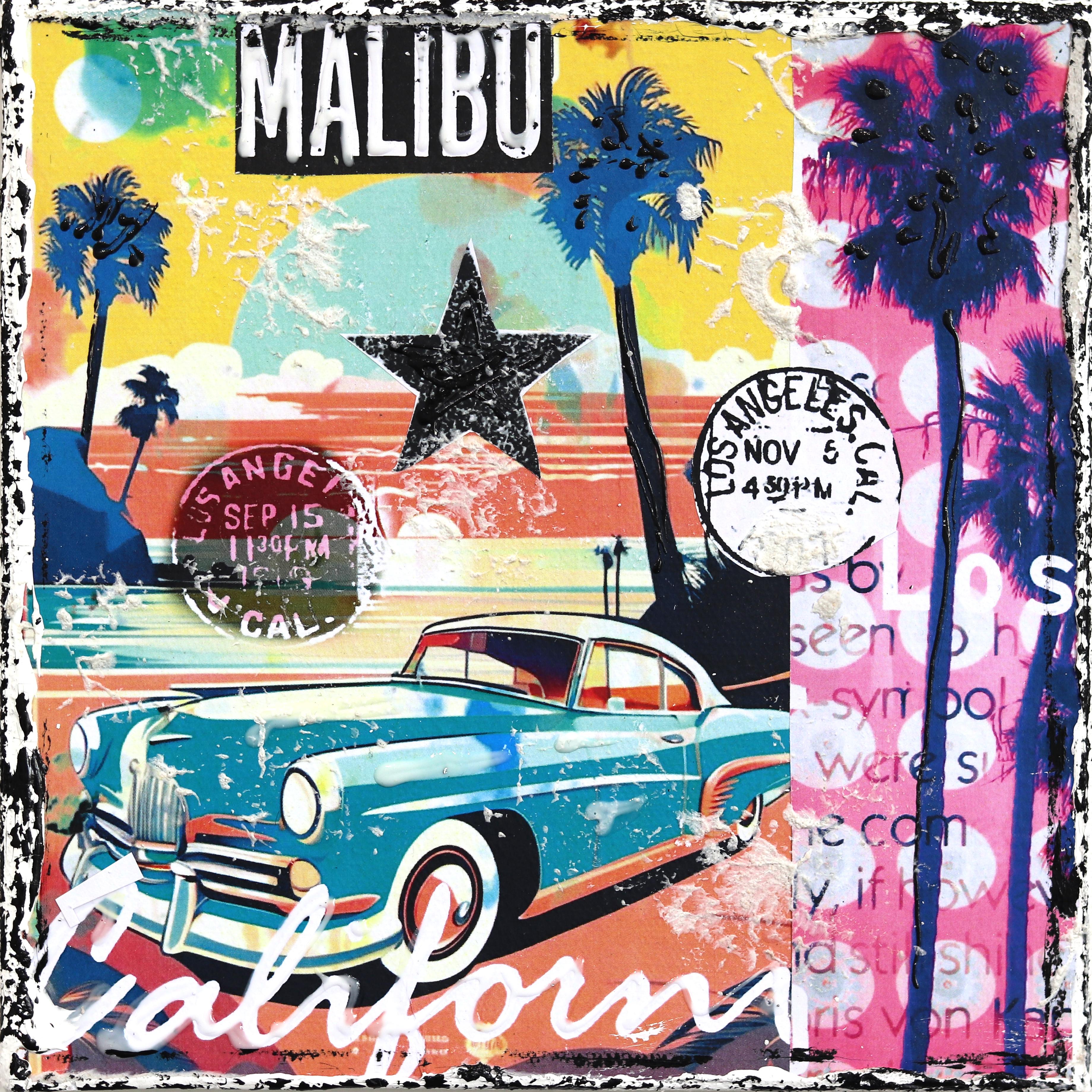 Malibu, California - Original Abstract Colorful Textural City Collage Artwork