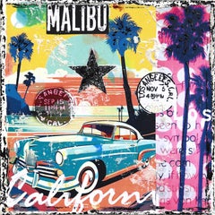 Malibu, California - Original Abstract Colorful Textural City Collage Artwork