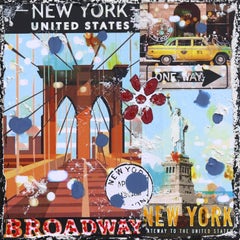 New York City - Original Pop Art Landscape Collage on Canvas