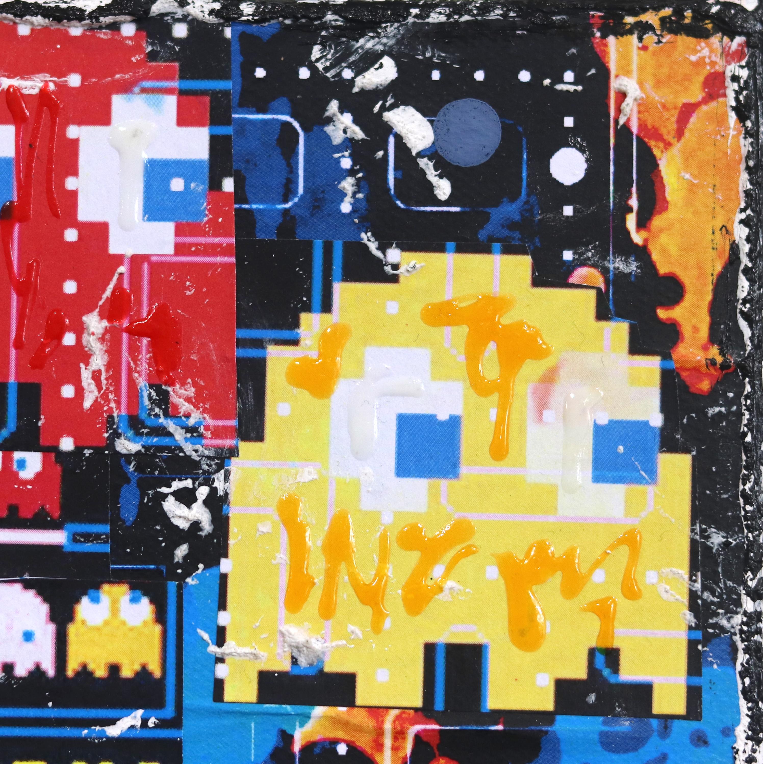 Pac-Man Score 0 - Original Colorful Retro Pop Art Collage on Canvas For Sale 1