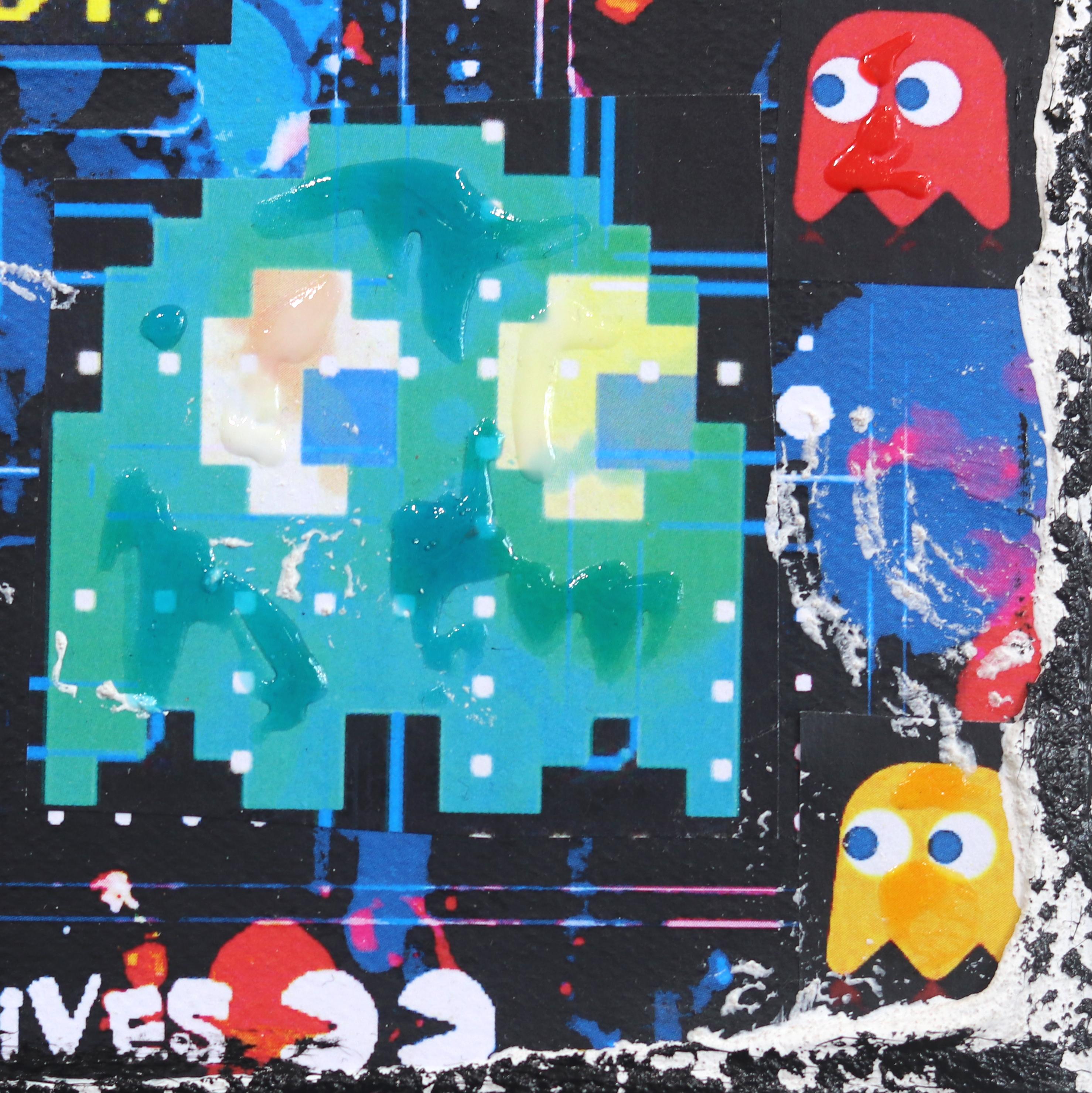 Pac-Man Score 0 - Original Colorful Retro Pop Art Collage on Canvas For Sale 3
