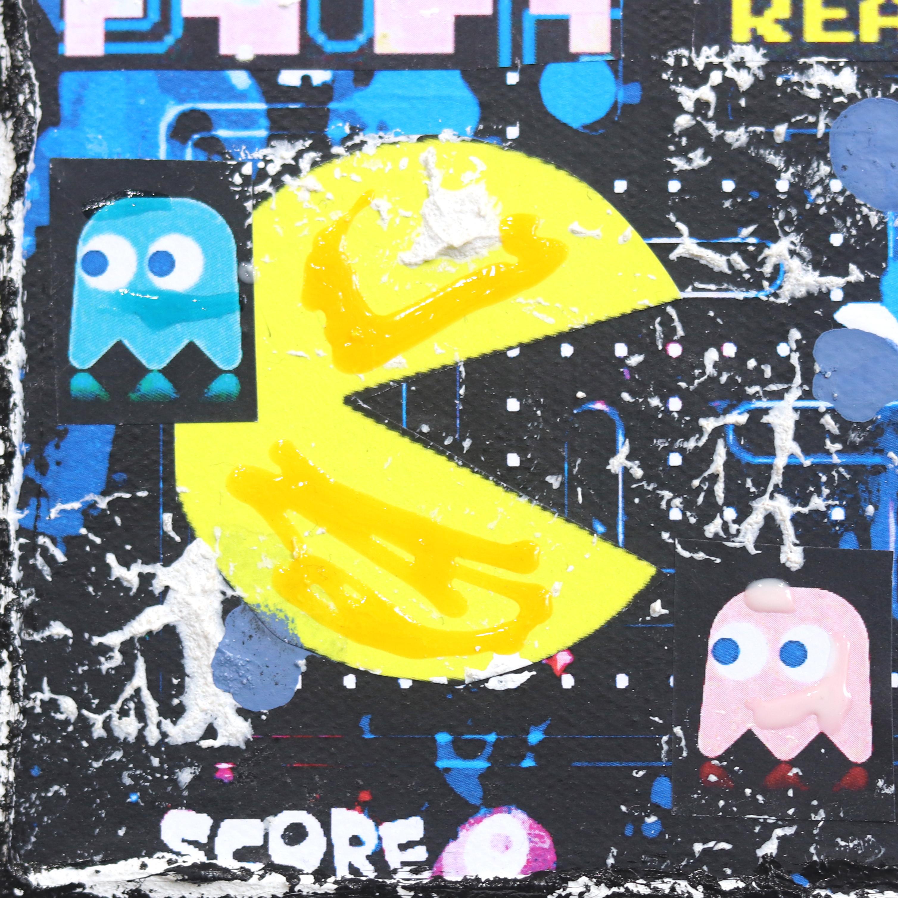 Pac-Man Score 0 - Original Colorful Retro Pop Art Collage on Canvas For Sale 4