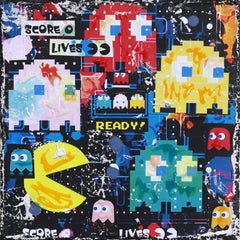 Pac-Man Score 0 - Original Colorful Retro Pop Art Collage on Canvas