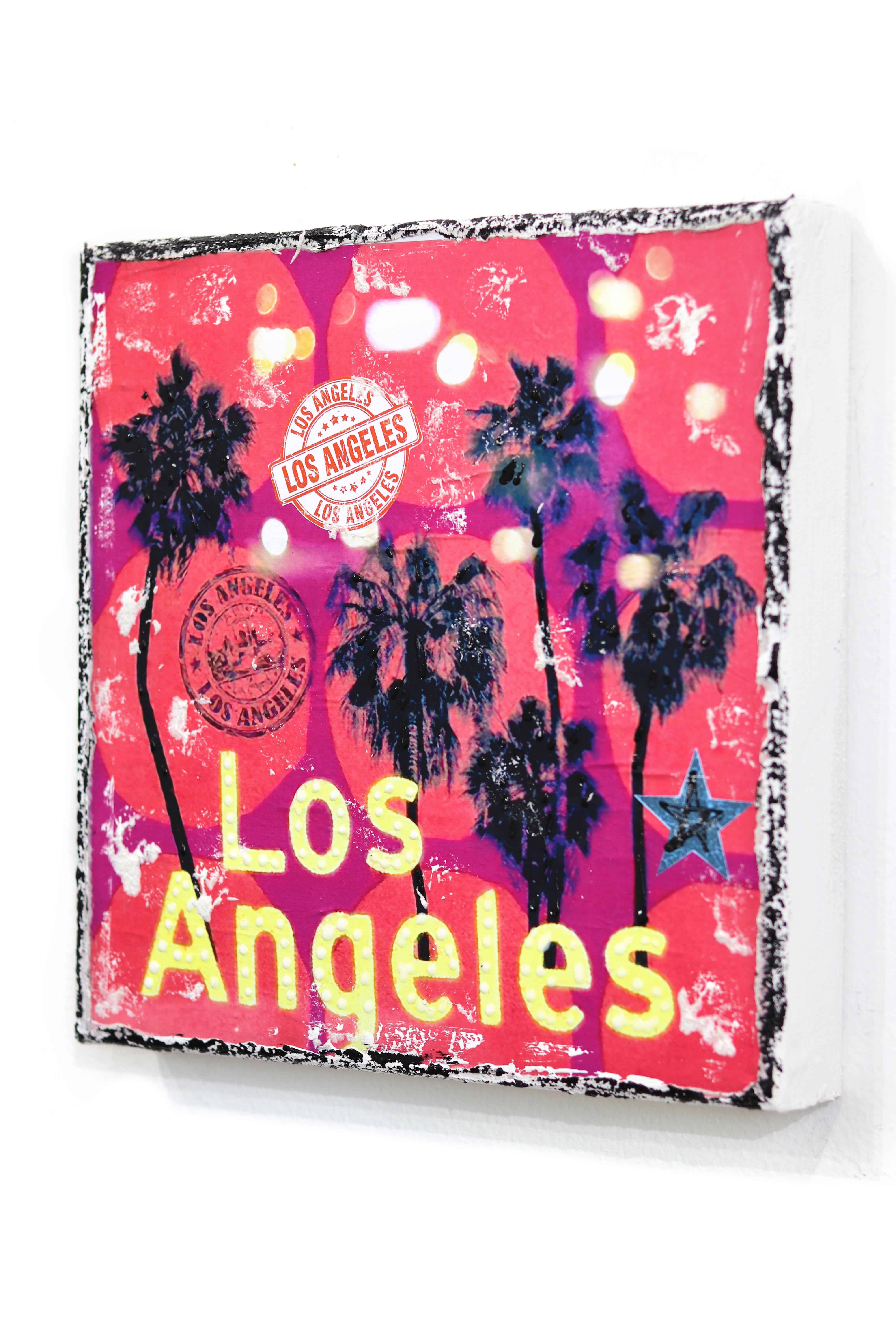 Pink LA Palms - Original Vibrant Colorful City Inspired Textural Artwork en vente 1