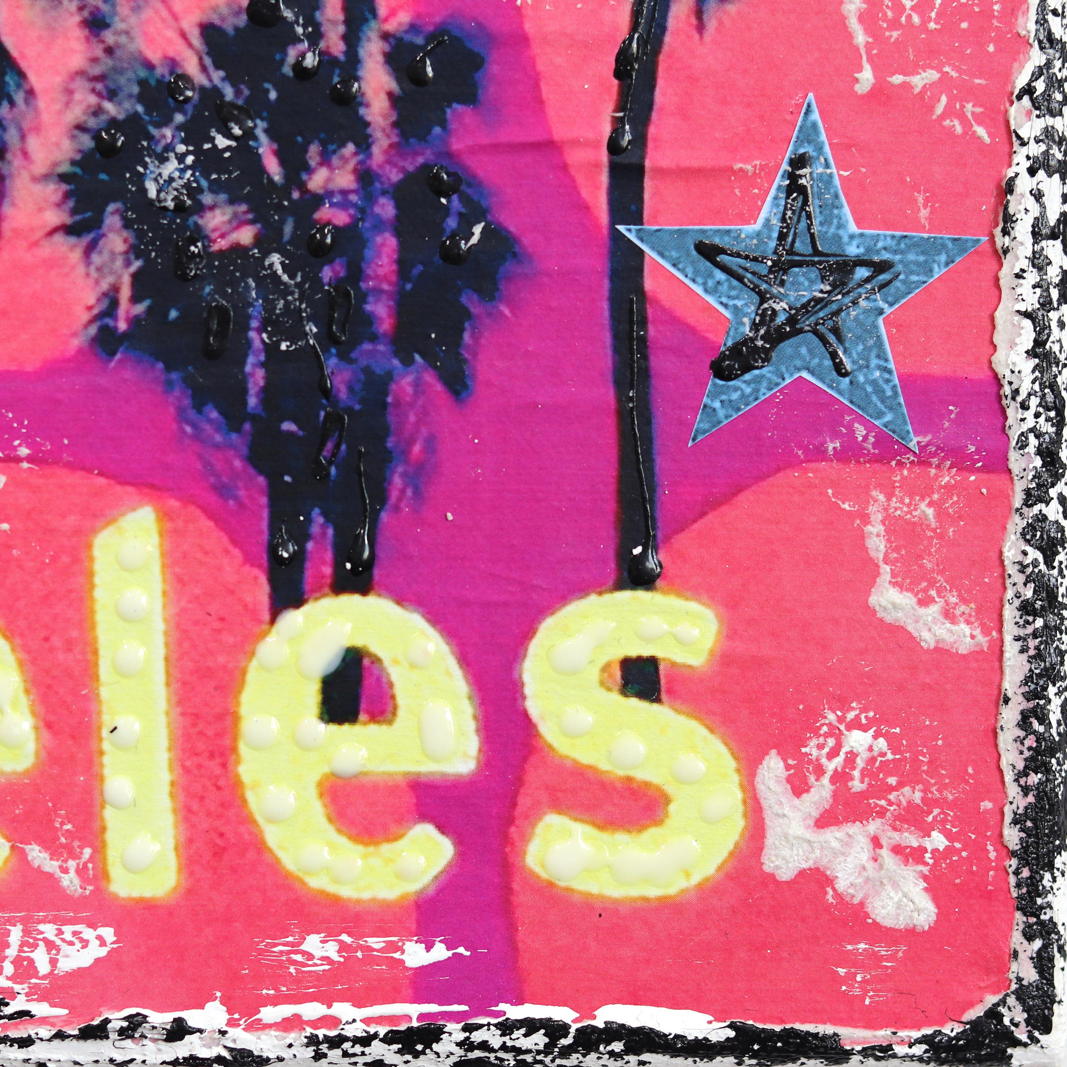 Pink LA Palms - Original Vibrant Colorful City Inspired Textural Artwork en vente 5