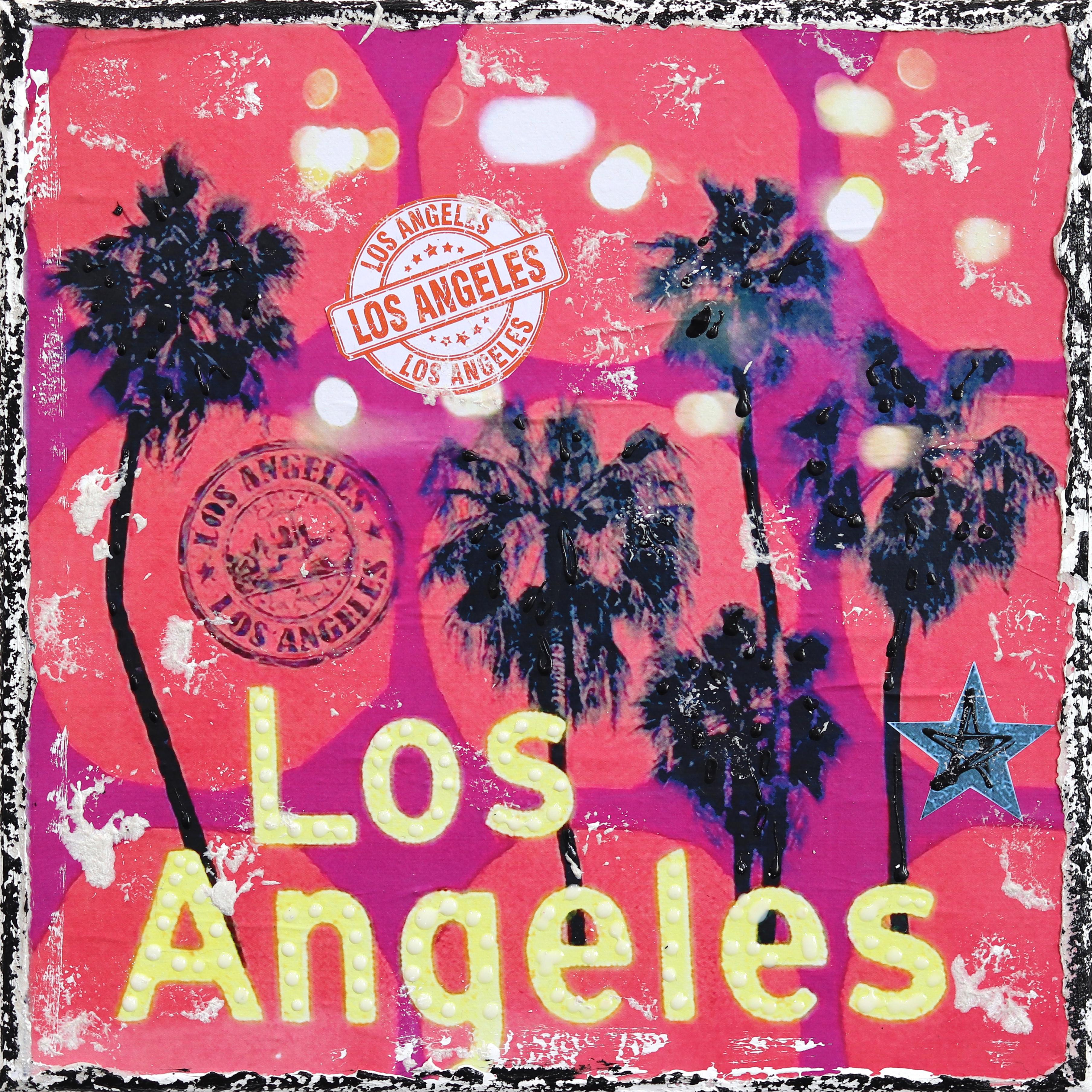 Pink LA Palms - Original Vibrant Colorful City Inspired Textural Artwork - Mixed Media Art de Marion Duschletta
