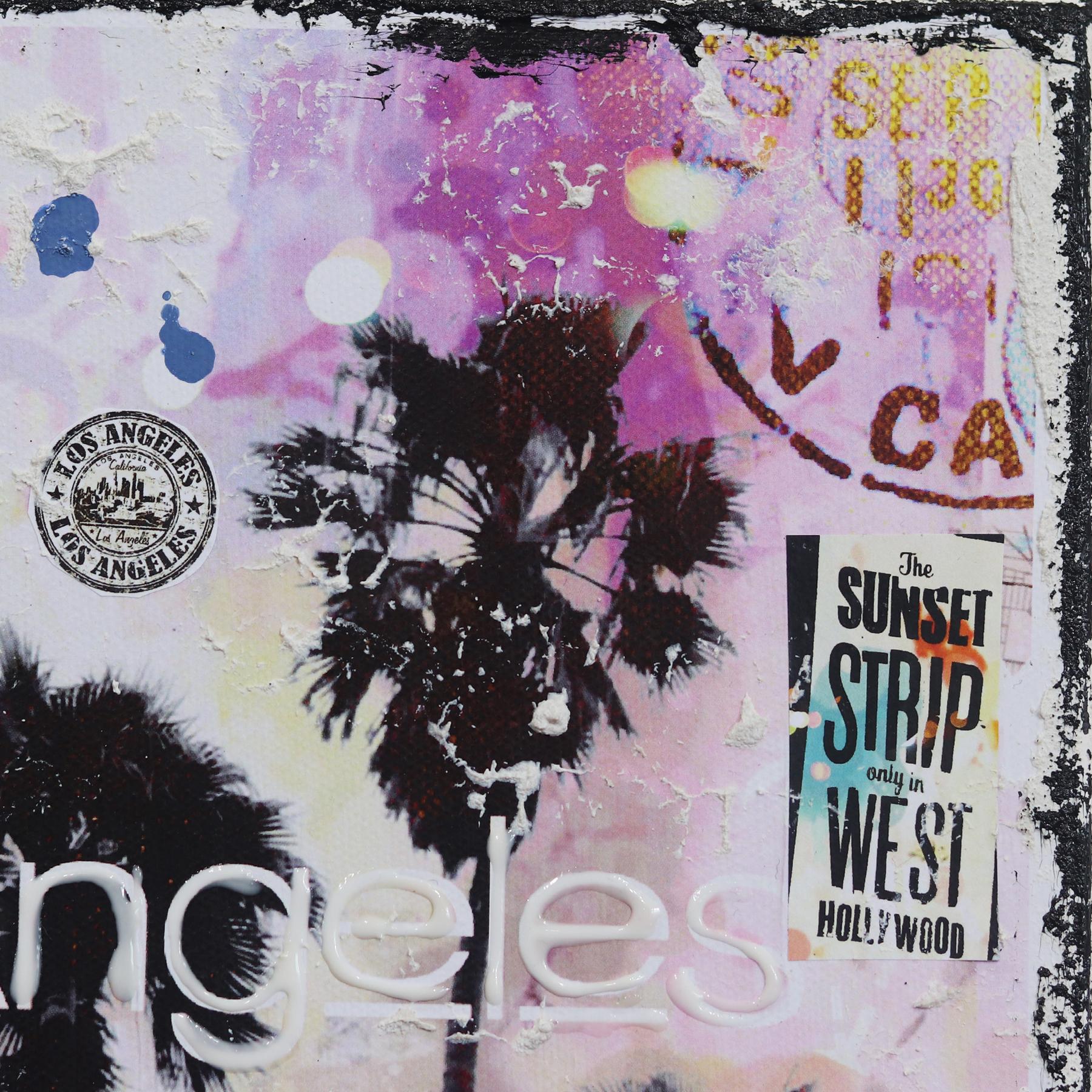 Pink Los Angeles - Collage original de paisaje pop art sobre lienzo en venta 2