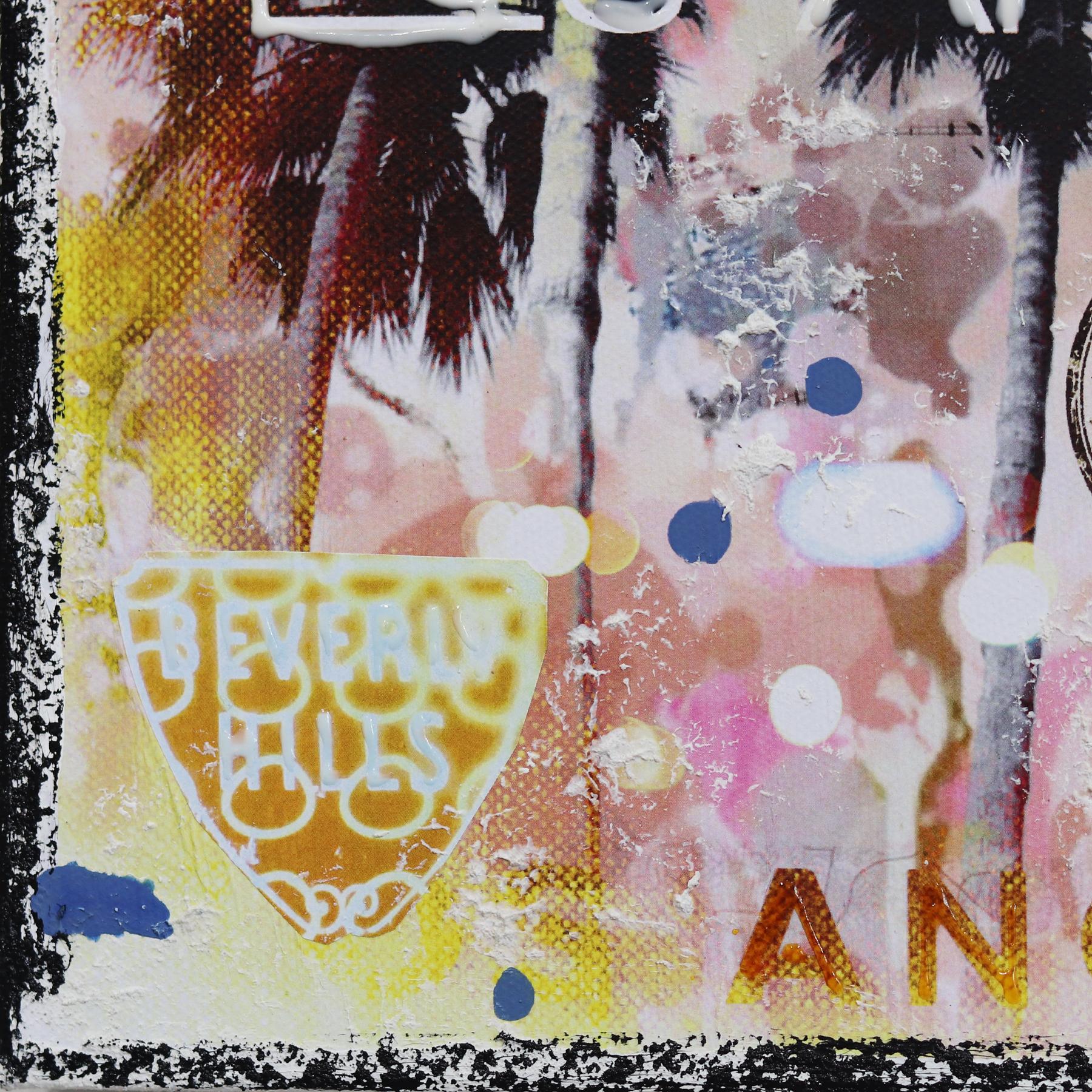 Pink Los Angeles - Collage original de paisaje pop art sobre lienzo en venta 4