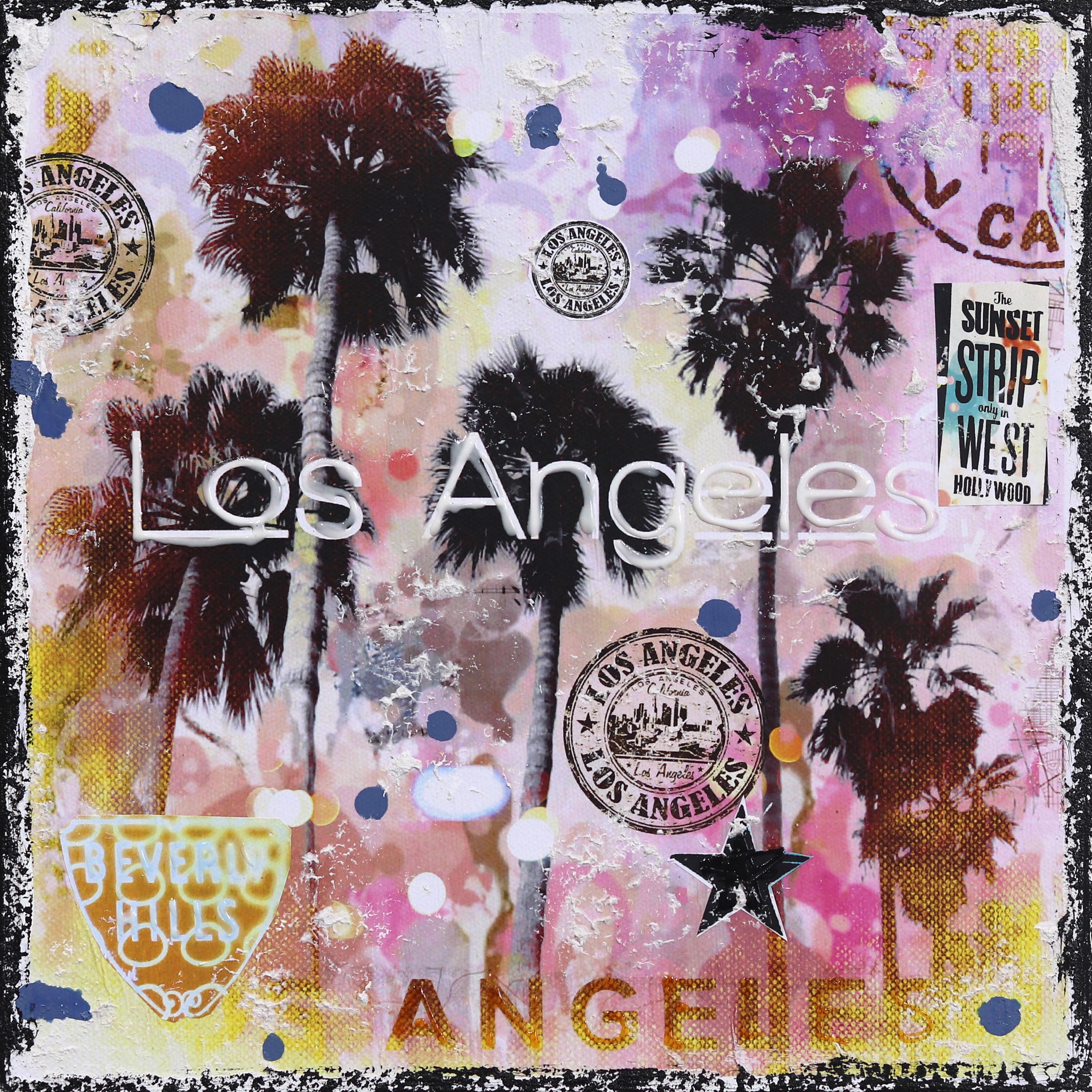 Pink Los Angeles - Collage originale di paesaggi pop art su tela
