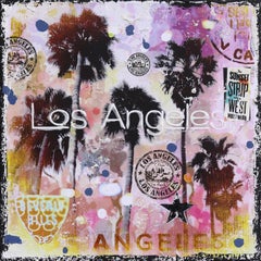 Pink Los Angeles - Collage originale di paesaggi pop art su tela