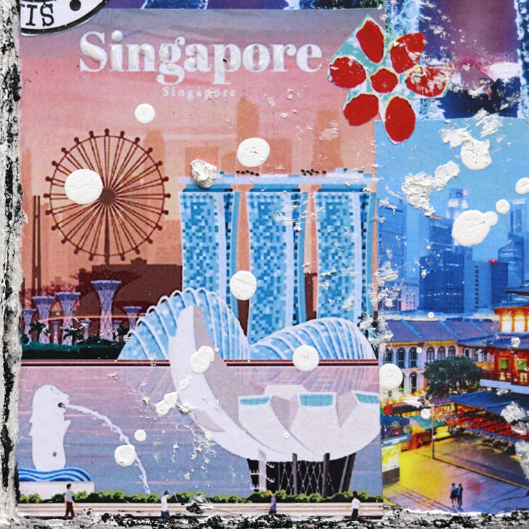 Vistas de Singapur - Arte Abstracto Paisaje Contemporáneo Original en Técnica Mixta en venta 2