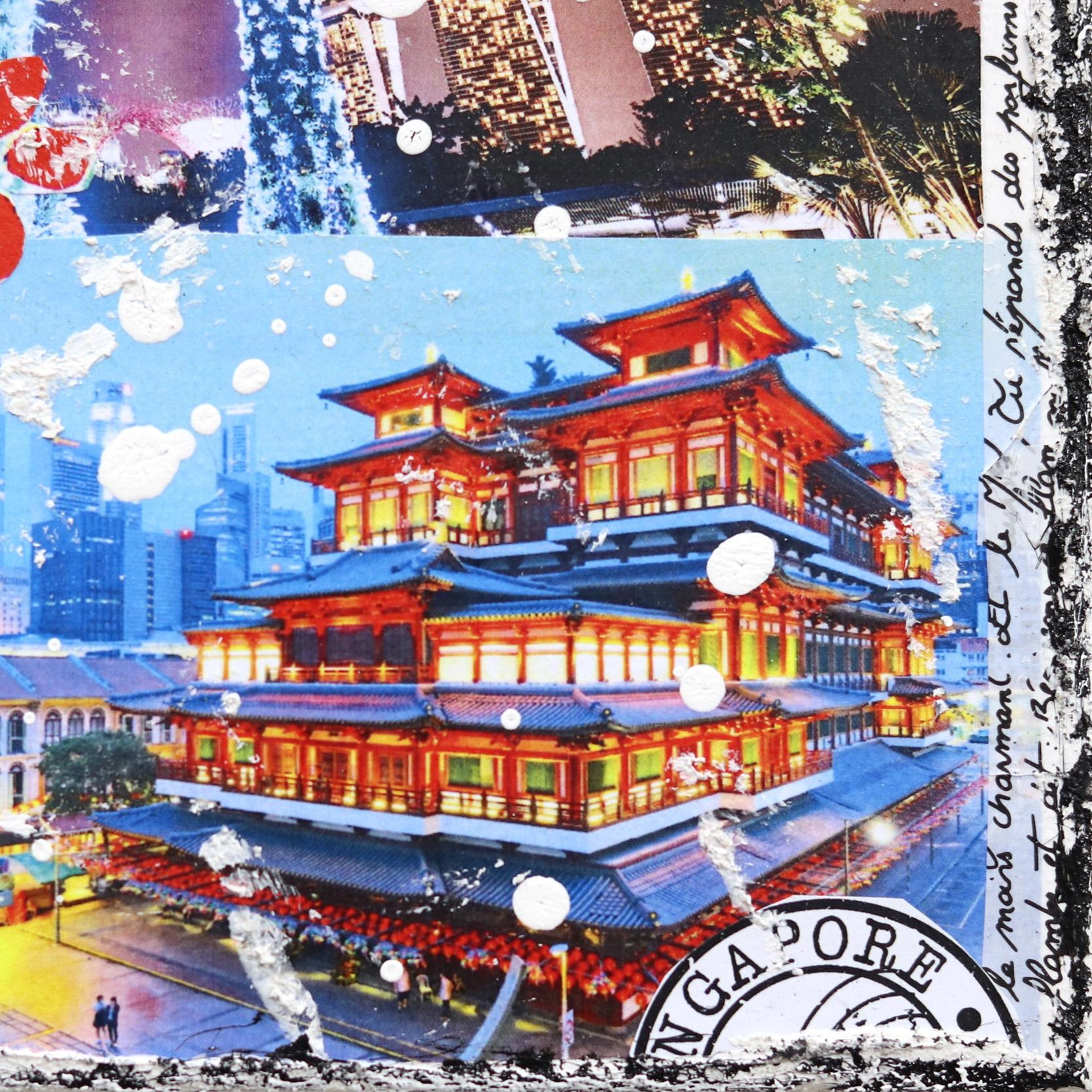 Vistas de Singapur - Arte Abstracto Paisaje Contemporáneo Original en Técnica Mixta en venta 3