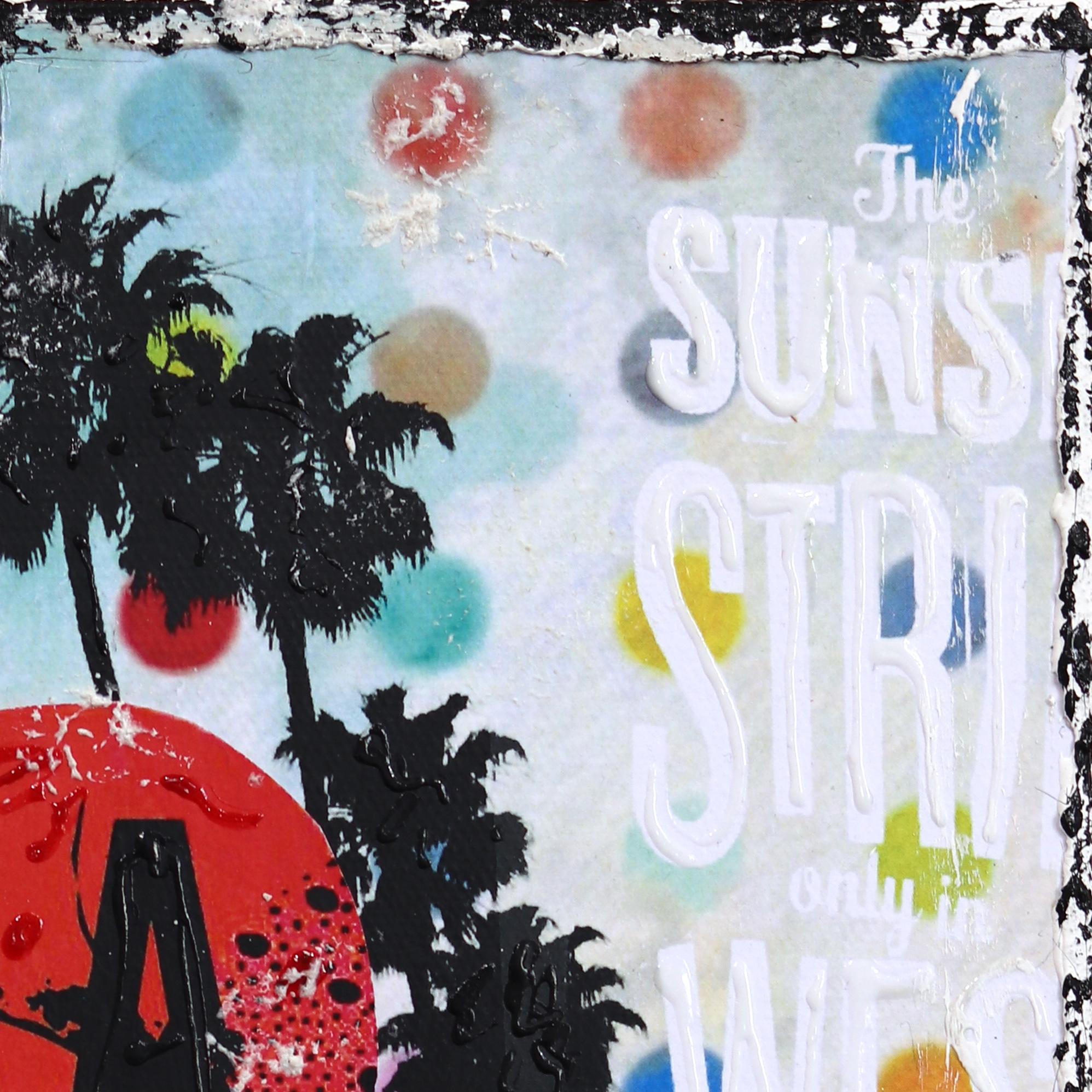 Starring LA - Original abstrakte bunte texturierte Distressed Stadt Collage Kunst im Angebot 2