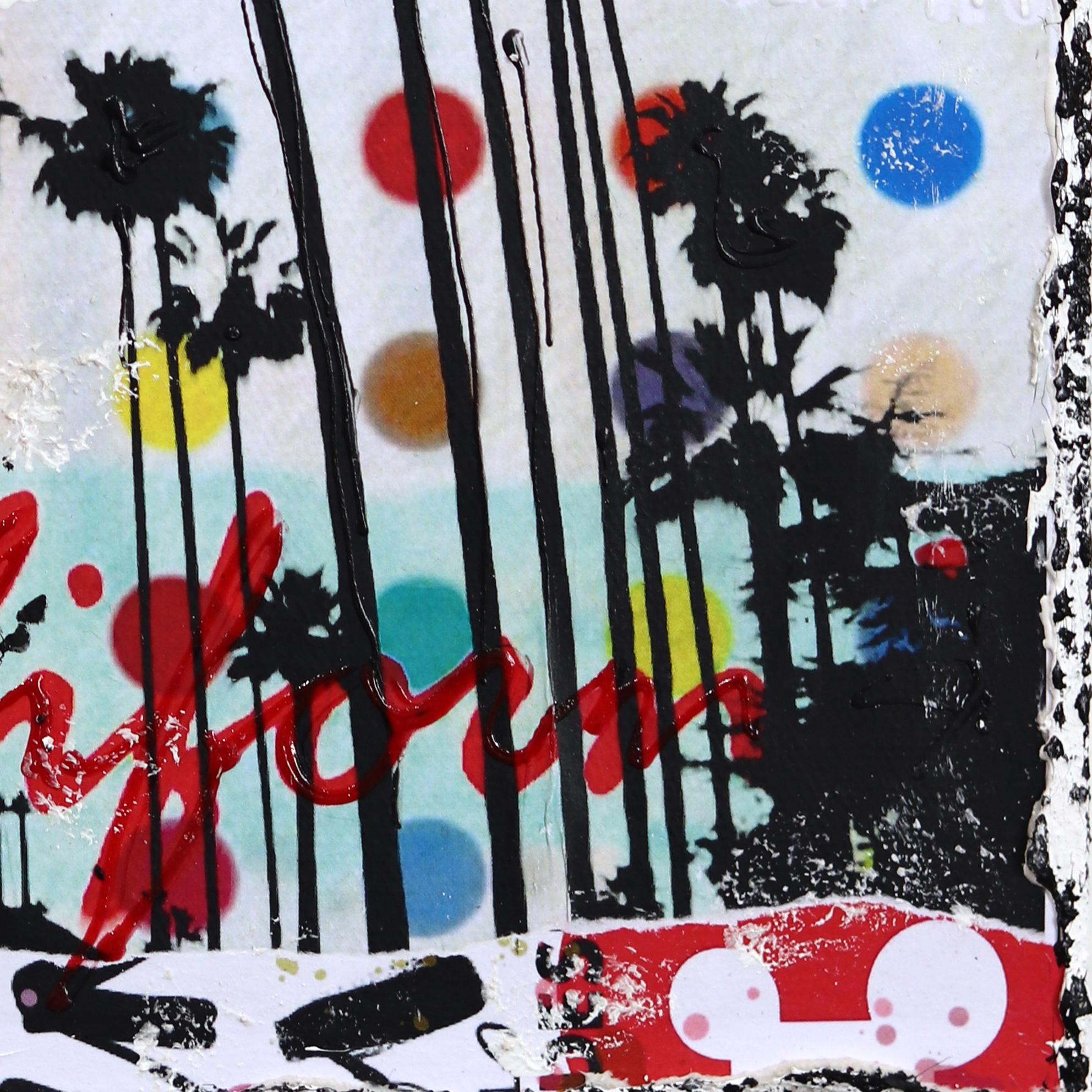 Starring LA - Original abstrakte bunte texturierte Distressed Stadt Collage Kunst im Angebot 5