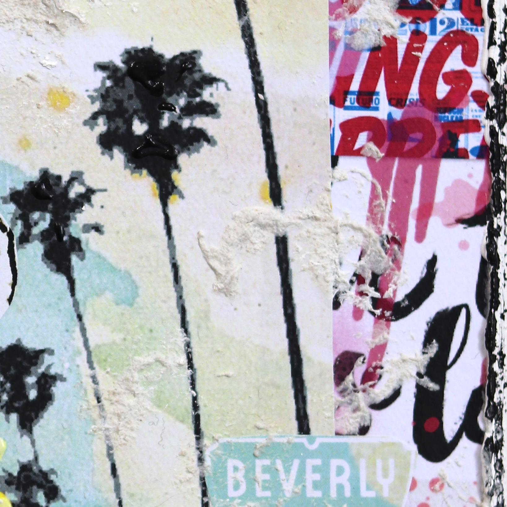 Willkommen in LA - Original Abstrakt Bunt Texturiert Distressed Stadt Collage Kunst im Angebot 7