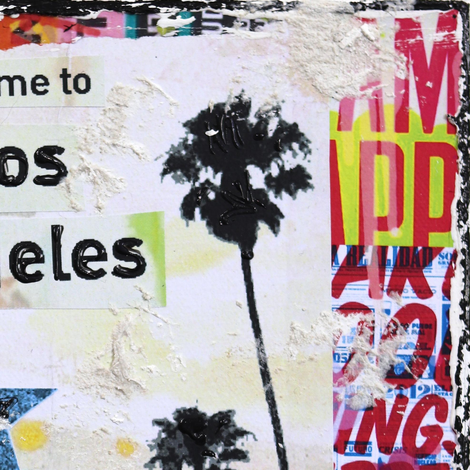 Willkommen in LA - Original Abstrakt Bunt Texturiert Distressed Stadt Collage Kunst im Angebot 2
