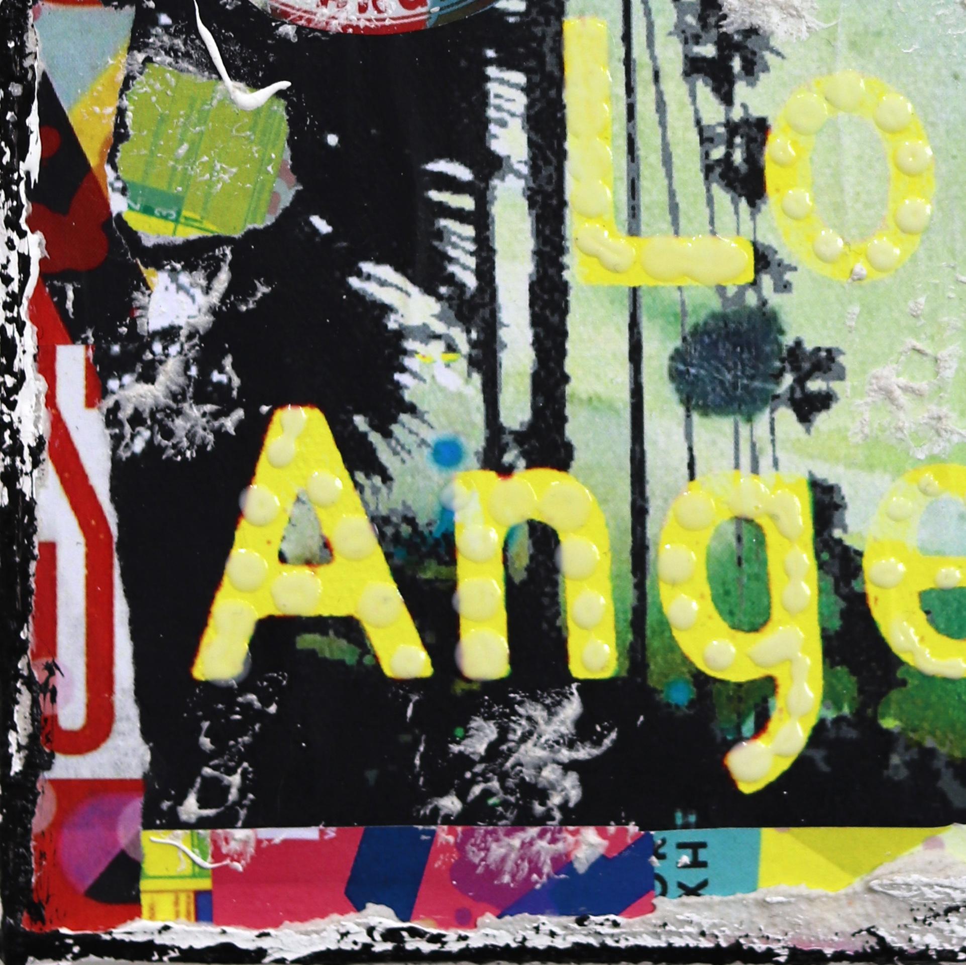 Willkommen in LA - Original Abstrakt Bunt Texturiert Distressed Stadt Collage Kunst im Angebot 4