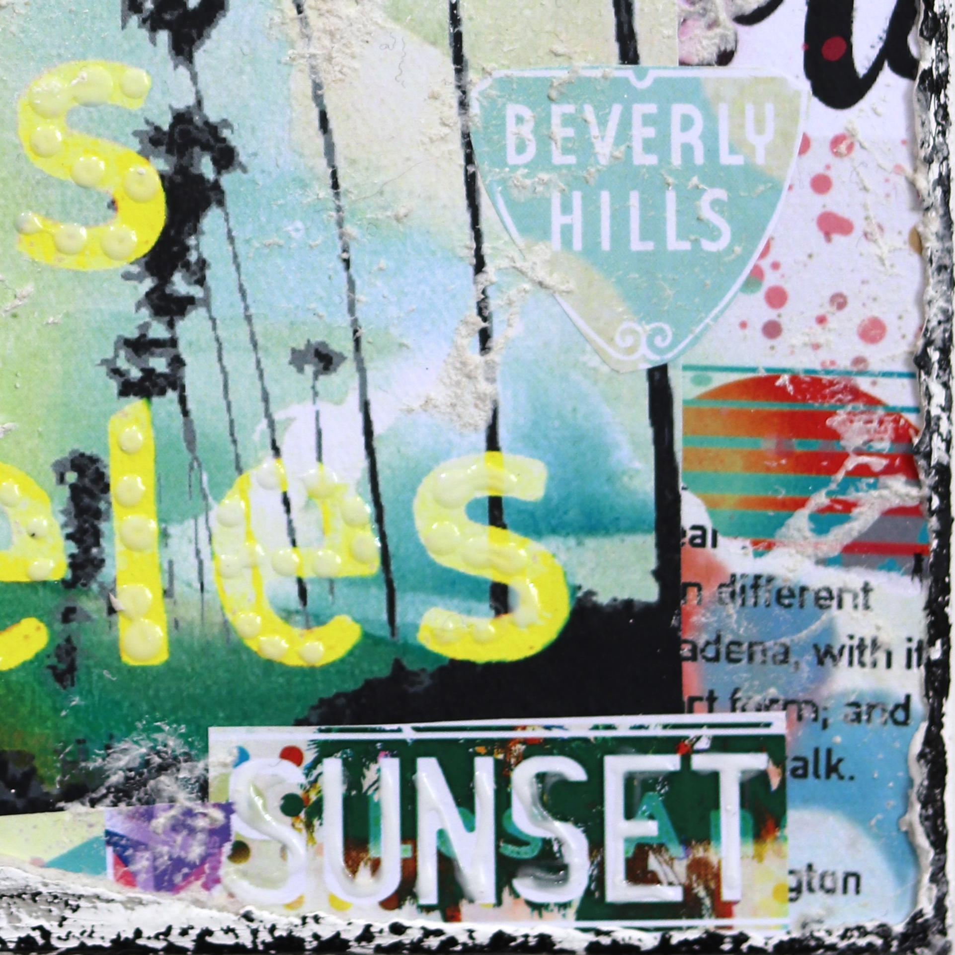 Willkommen in LA - Original Abstrakt Bunt Texturiert Distressed Stadt Collage Kunst im Angebot 5