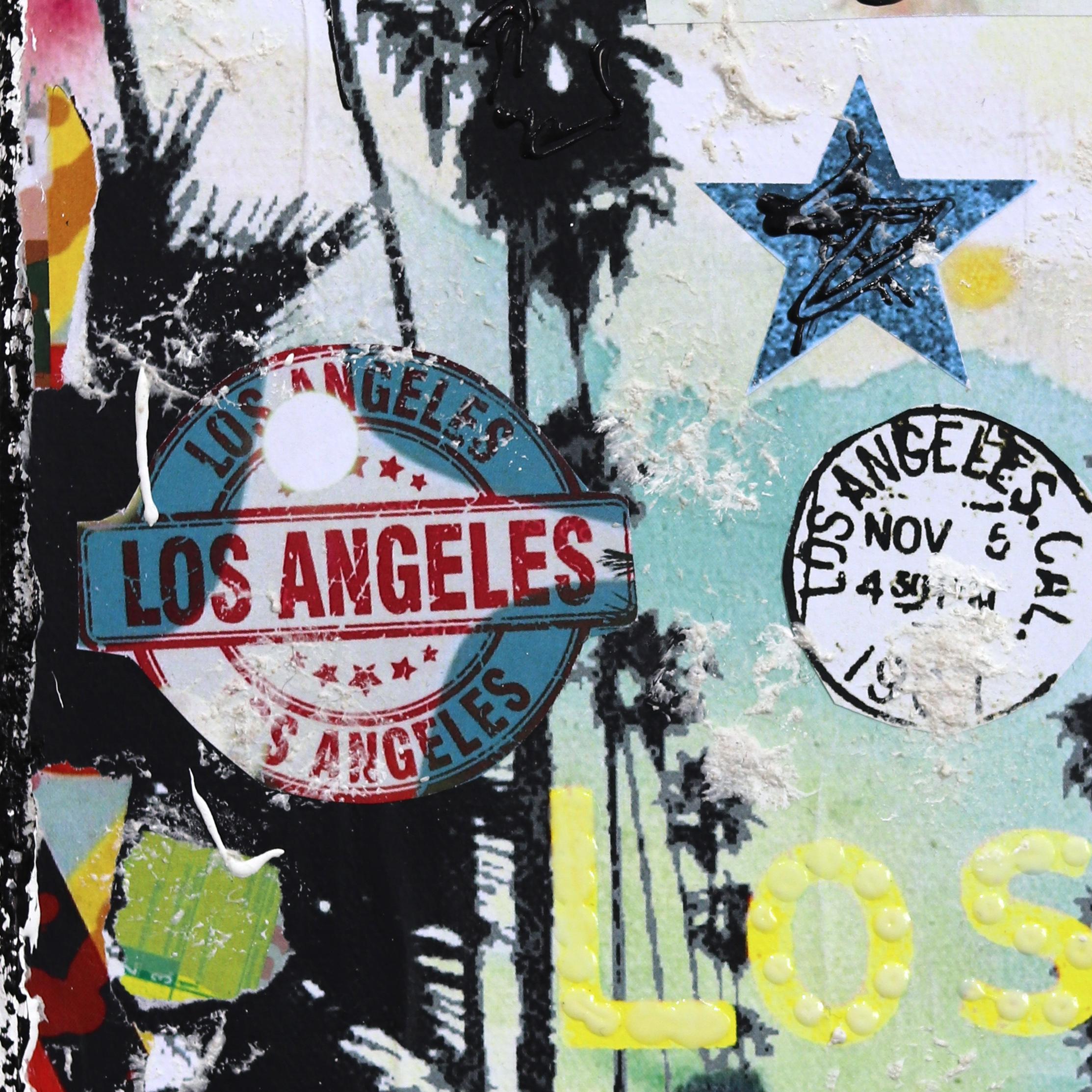 Willkommen in LA - Original Abstrakt Bunt Texturiert Distressed Stadt Collage Kunst im Angebot 6