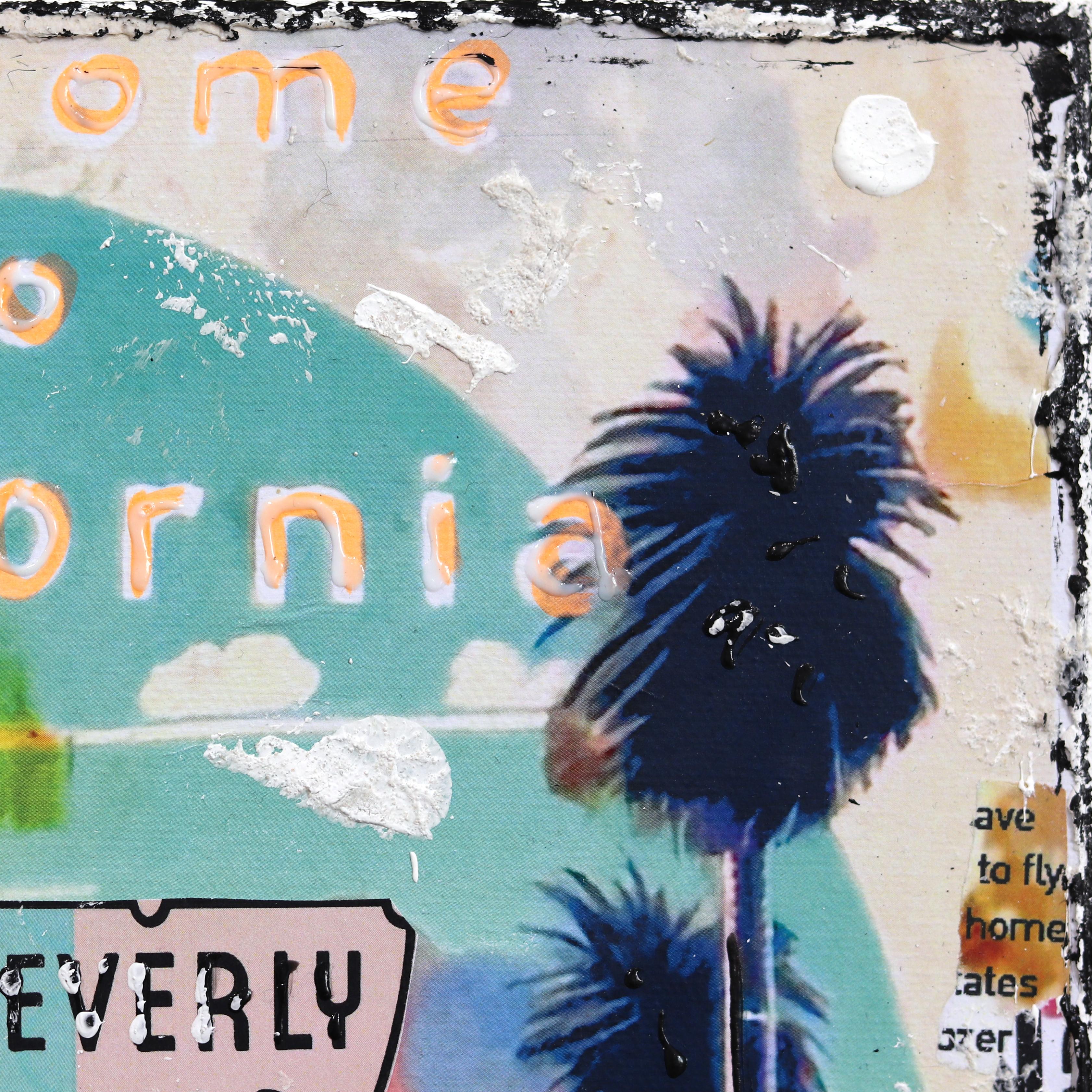 Welcome to Sunny LA - Original Vibrant Colorful City Still Life Textural Collage For Sale 2