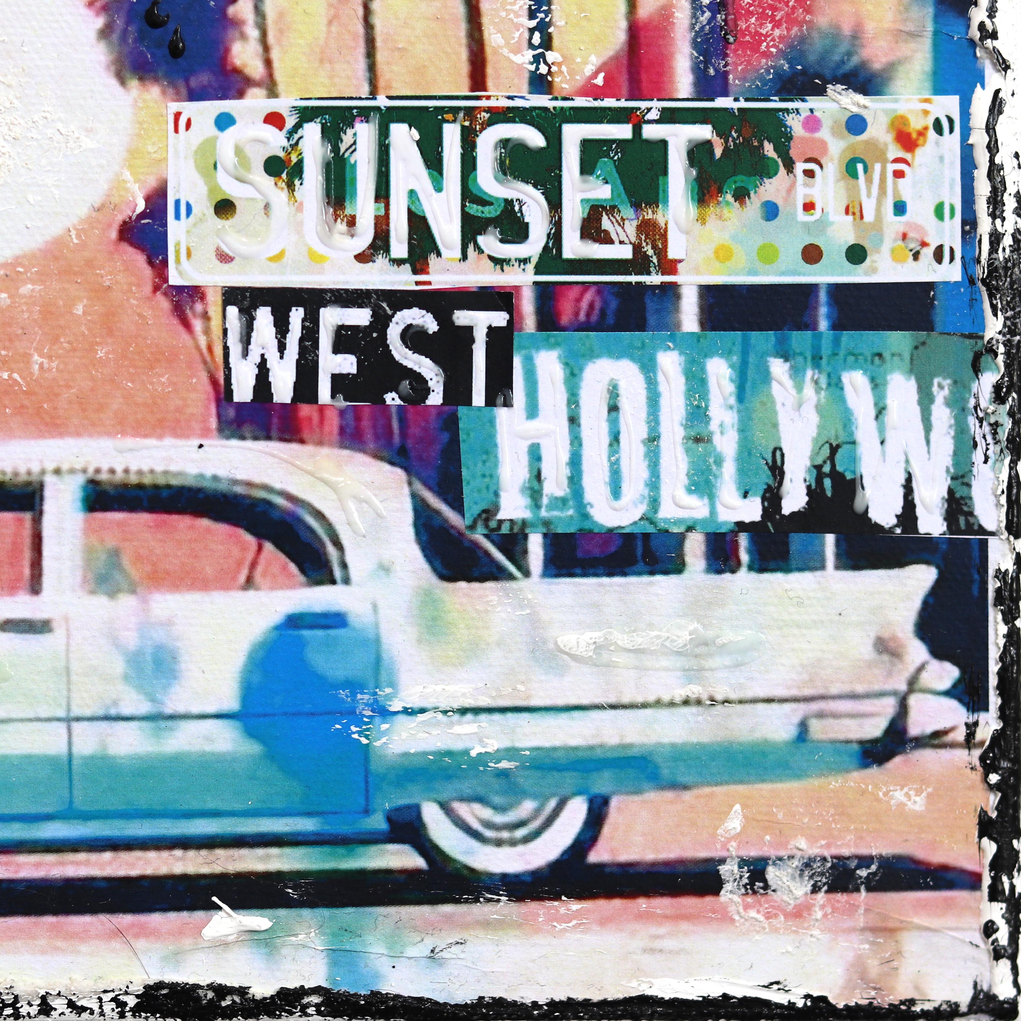 Welcome to Sunny LA - Original Vibrant Colorful City Still Life Textural Collage For Sale 5