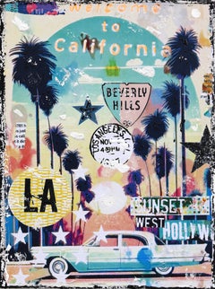 Welcome to Sunny LA - Original Vibrant Colorful City Still Life Textural Collage
