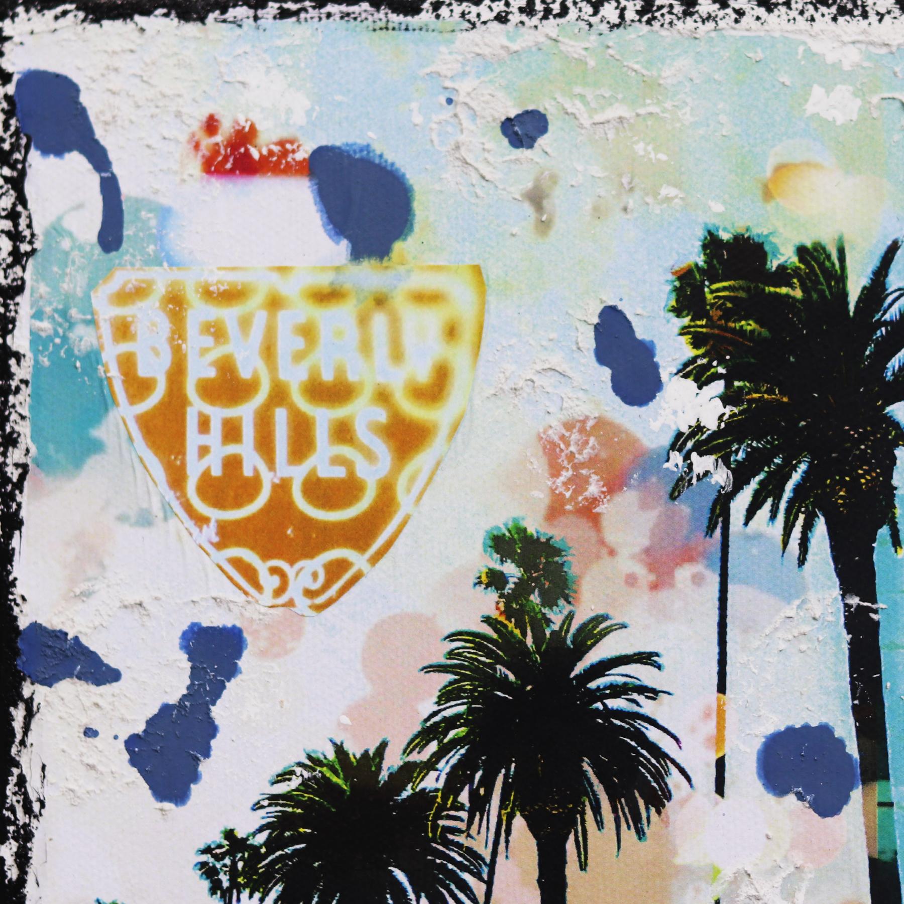 West Hollywood Palms - Original Pop Art Landscape Collage on Canvas For Sale 1