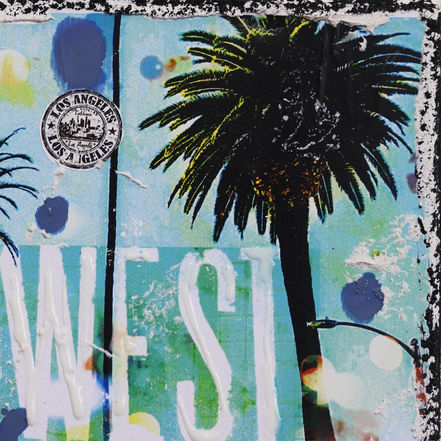 West Hollywood Palms - Original Pop Art Landscape Collage on Canvas For Sale 3