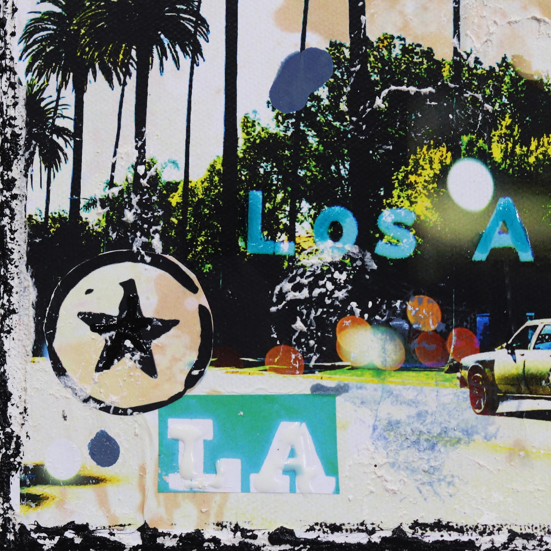 West Hollywood Palms - Original Pop Art Landscape Collage on Canvas For Sale 5