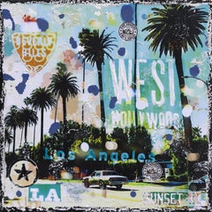 Palme di West Hollywood - Collage originale di paesaggi pop art su tela