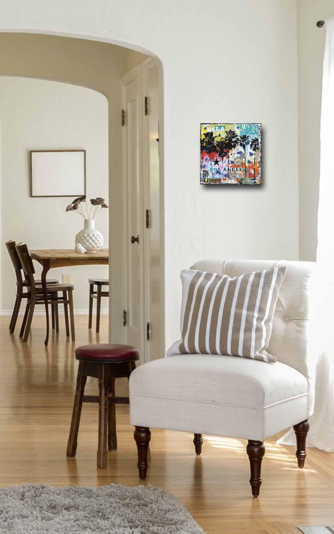 West LA - Original Pop Art Colorful Landscape Collage on Canvas - Painting by Marion Duschletta