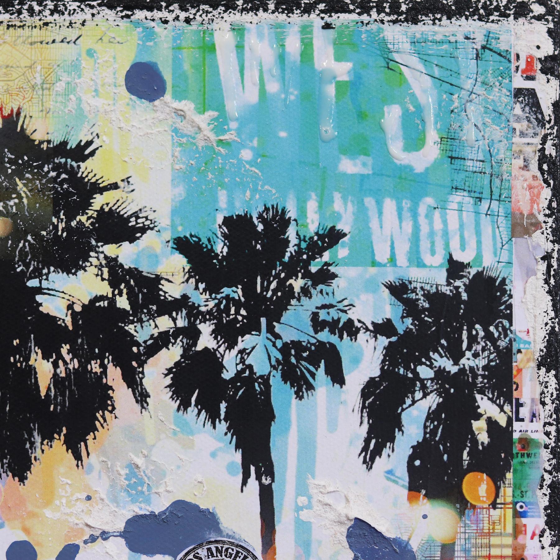 West LA - Original Pop Art Colorful Landscape Collage on Canvas For Sale 1