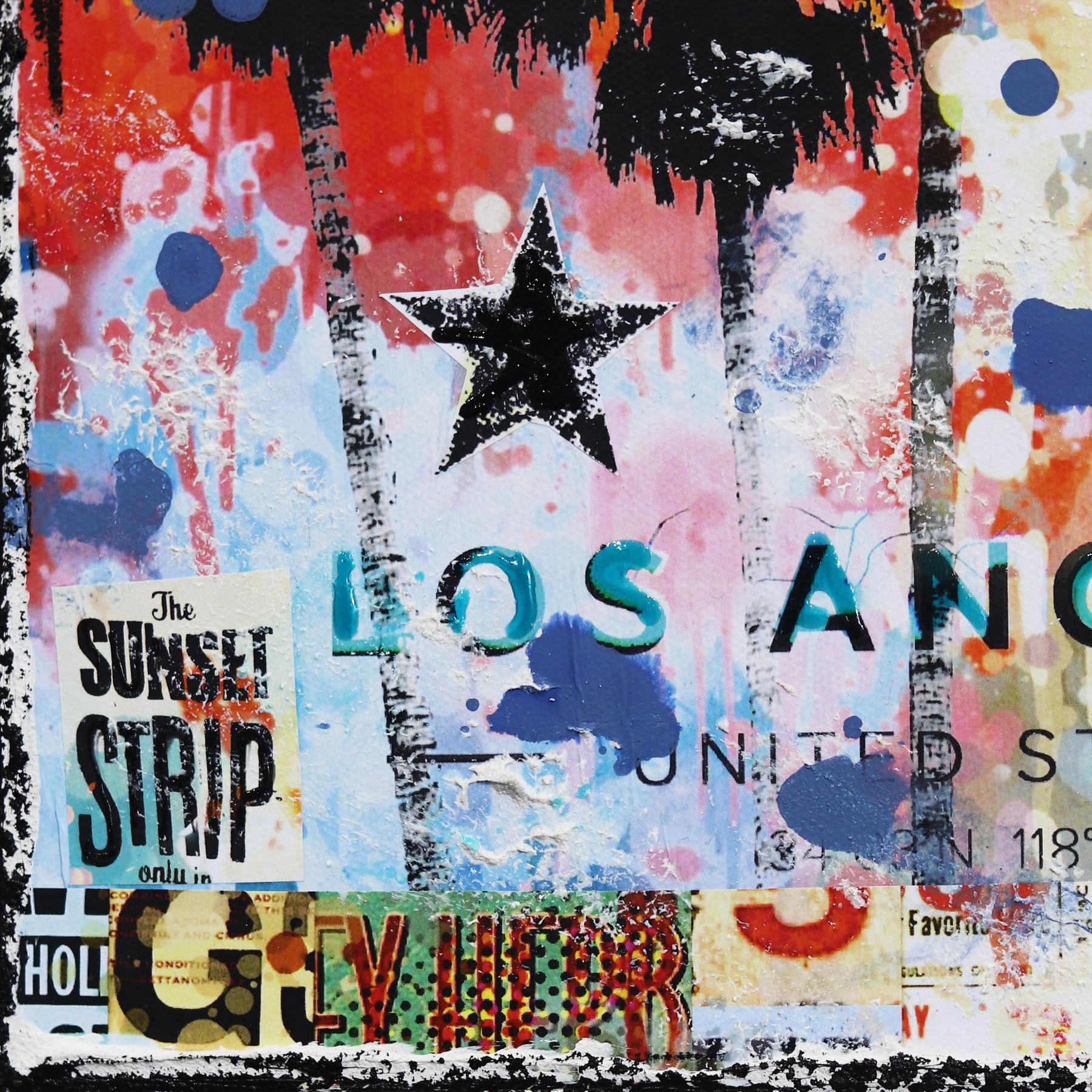 West LA - Original Pop Art Colorful Landscape Collage on Canvas For Sale 3