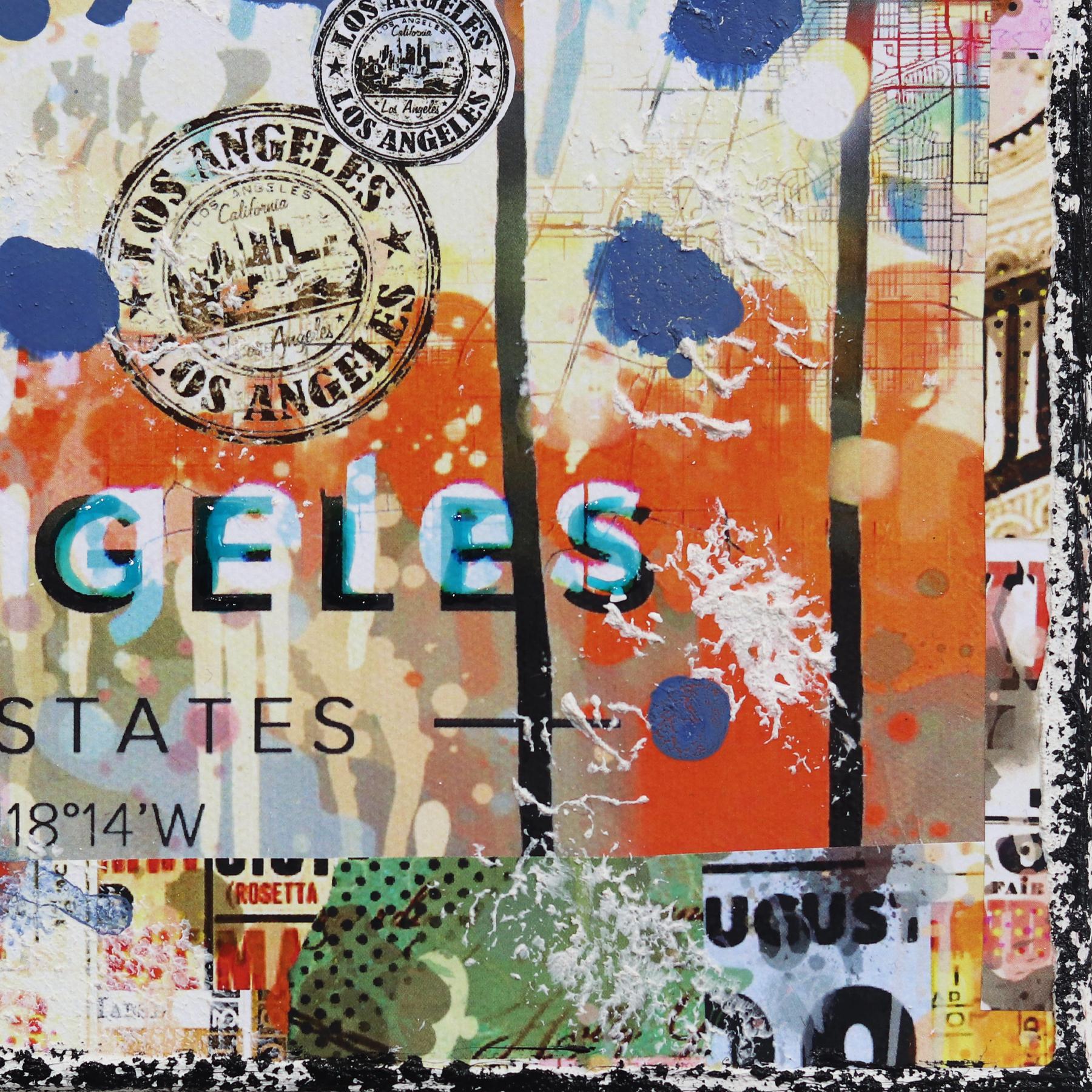 West LA - Original Pop Art Colorful Landscape Collage on Canvas For Sale 4