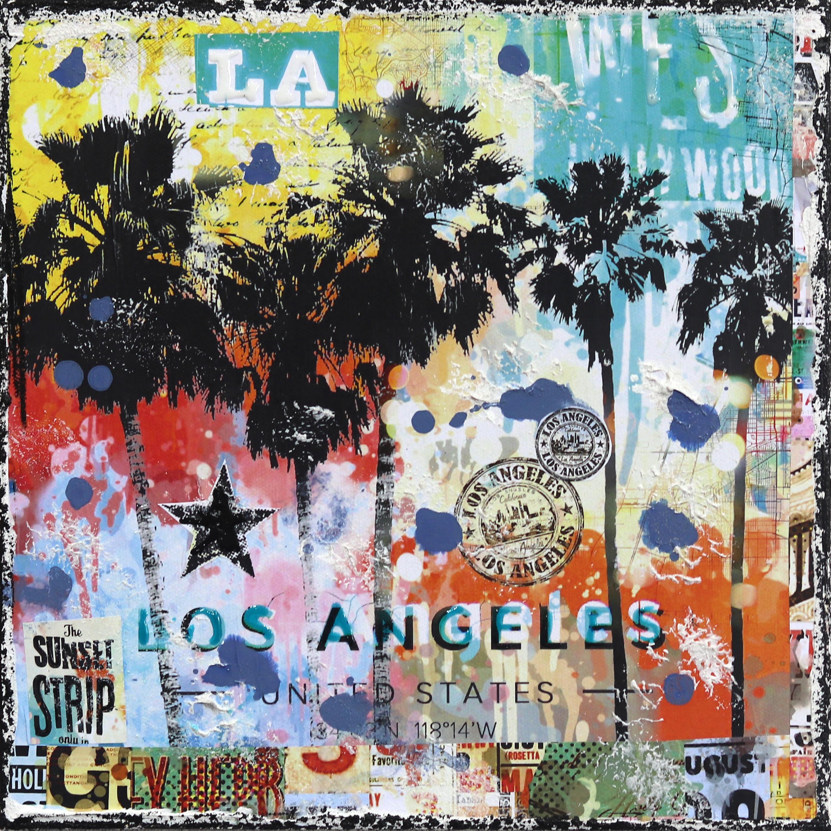 West LA - Collage originale di paesaggi colorati Pop Art su tela