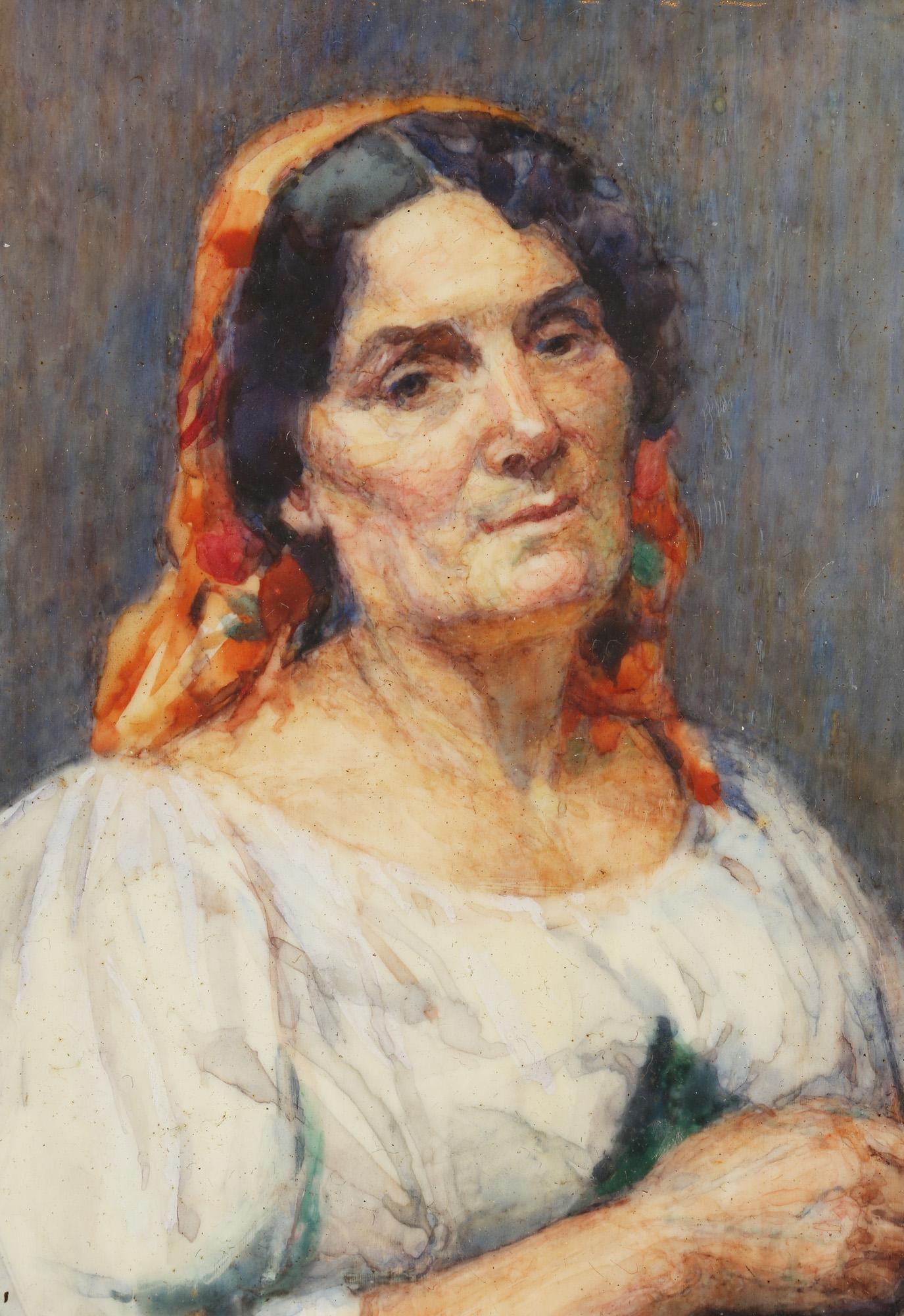 Early 20th Century Marion Edith Hewkley Miniature 'Italian Peasant' Framed Watercolor 1923 For Sale