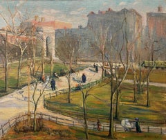 Antique "Washington Square Park" Marion Eldridge, Female Artist, New York Cityscape