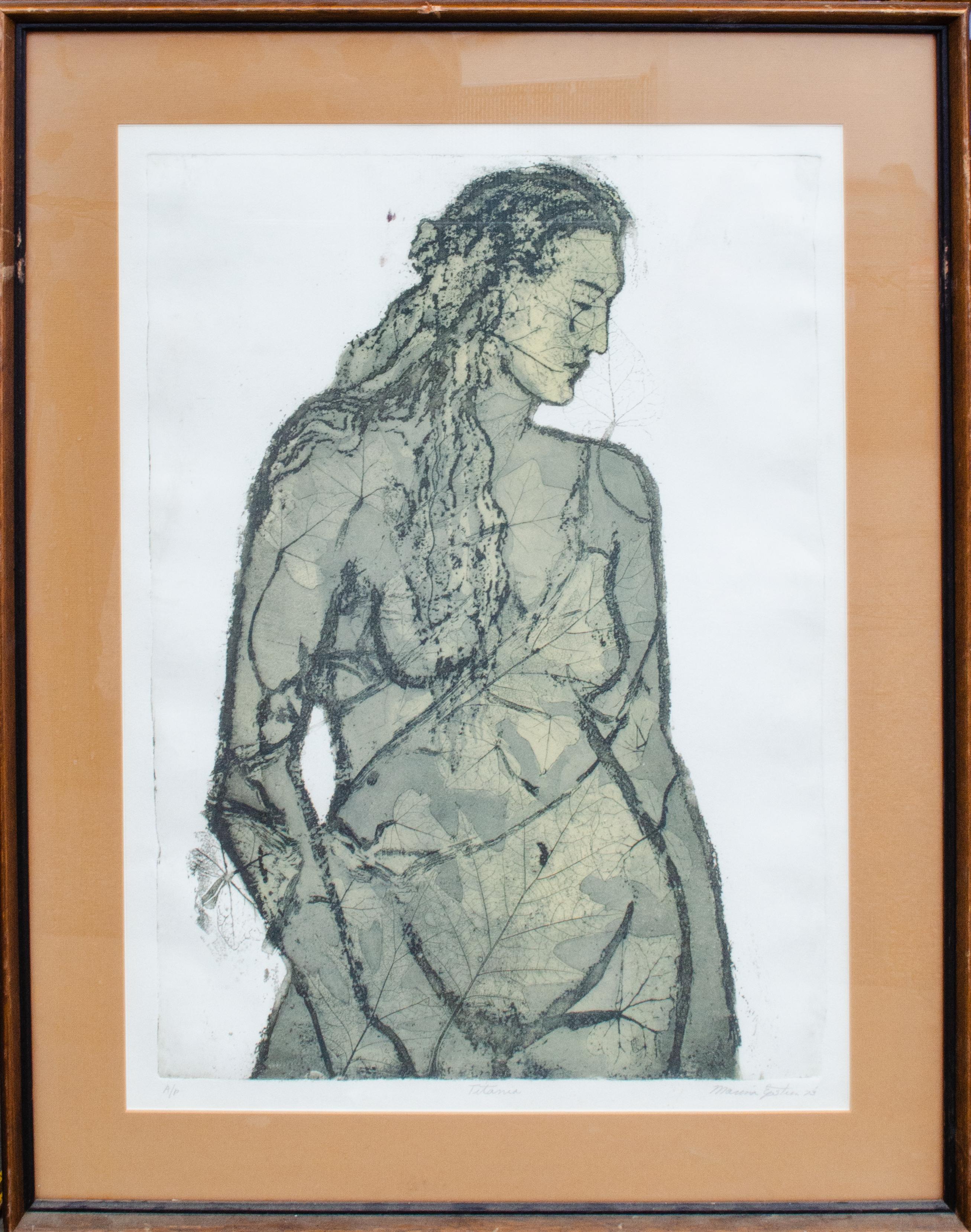 Marion Epstein (Amerikanerin, 1921-2002)
Titania, 1973
Lithographie
Gerahmt: 31 1/2 x 25 x 1/2 Zoll.
Nummeriert, betitelt, signiert und datiert unten

Seit über 60 Jahren schlägt die Künstlerin Marion Epstein mit ihrer Kunst eine Brücke zwischen dem