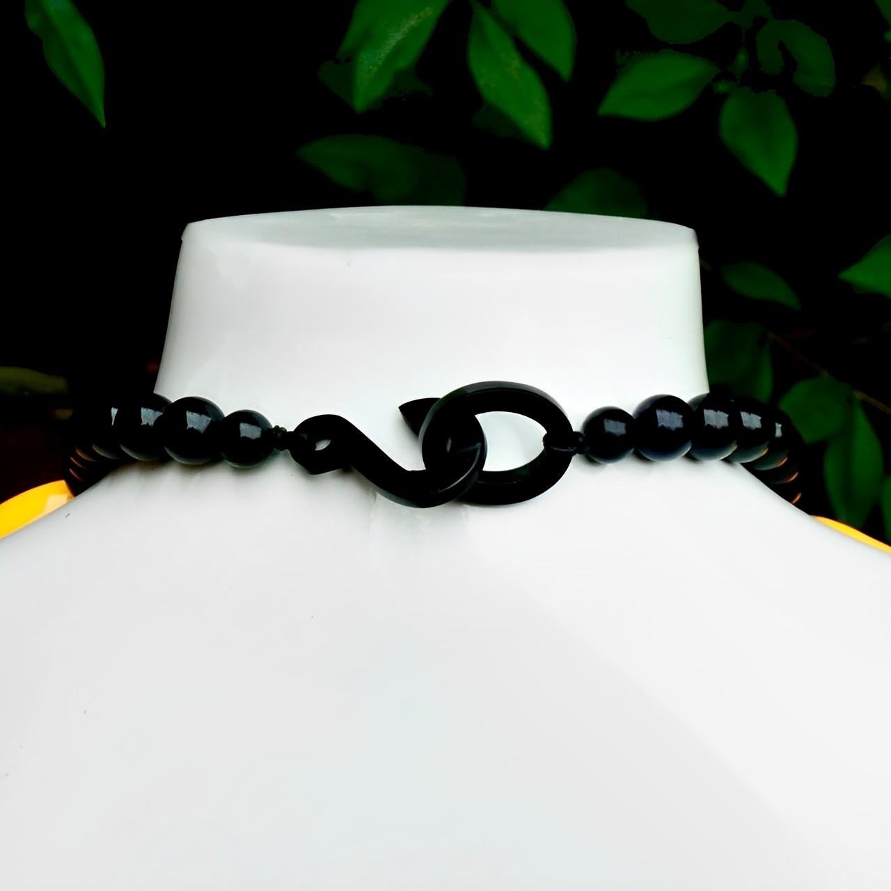 Women's or Men's Marion Godart Yellow and Black Shiny Plastic Bananas and Black Bead Necklace For Sale