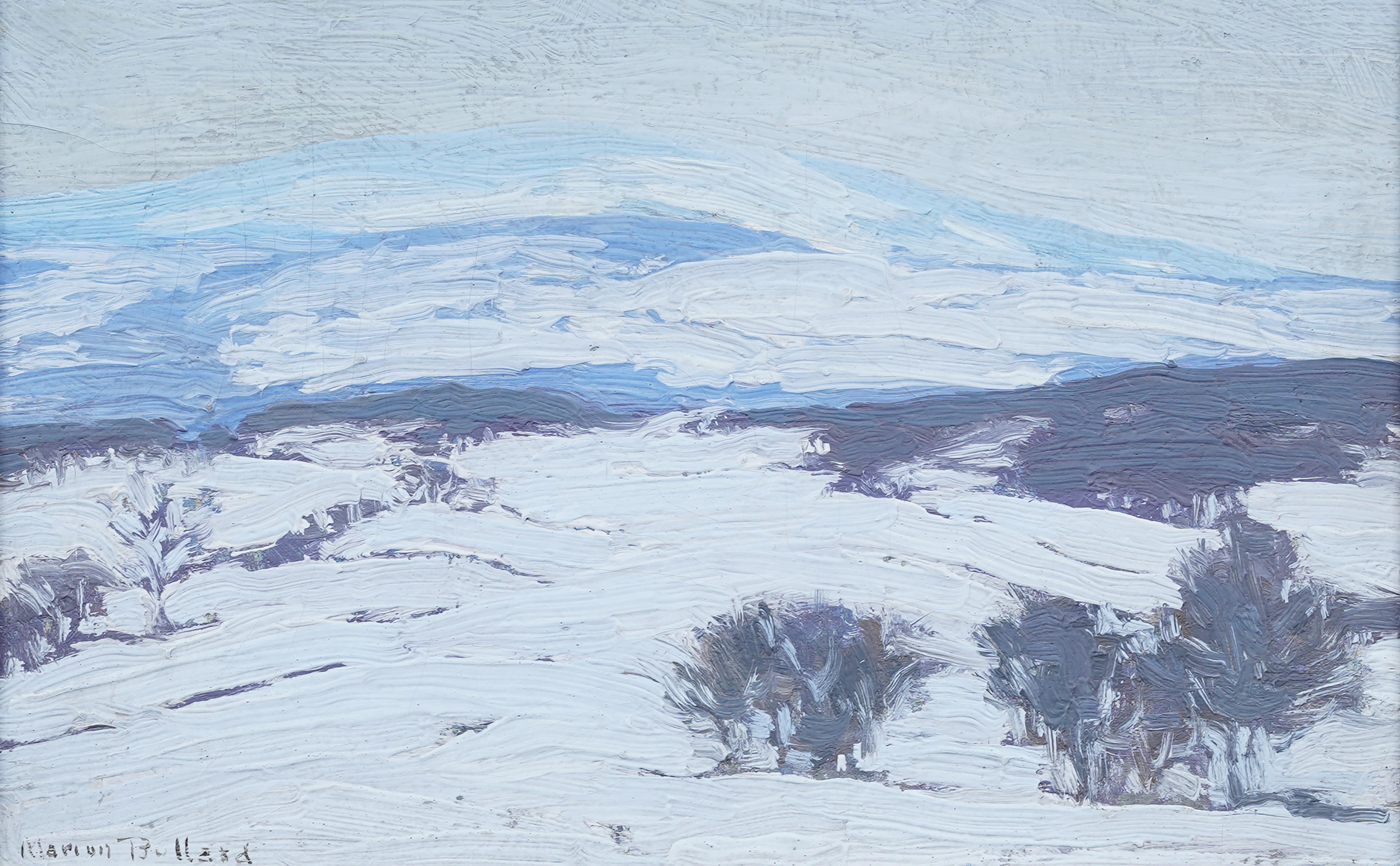 Antique American Impressionist Winter Snow Covered Landscape Framed Oil Painting For Sale 1