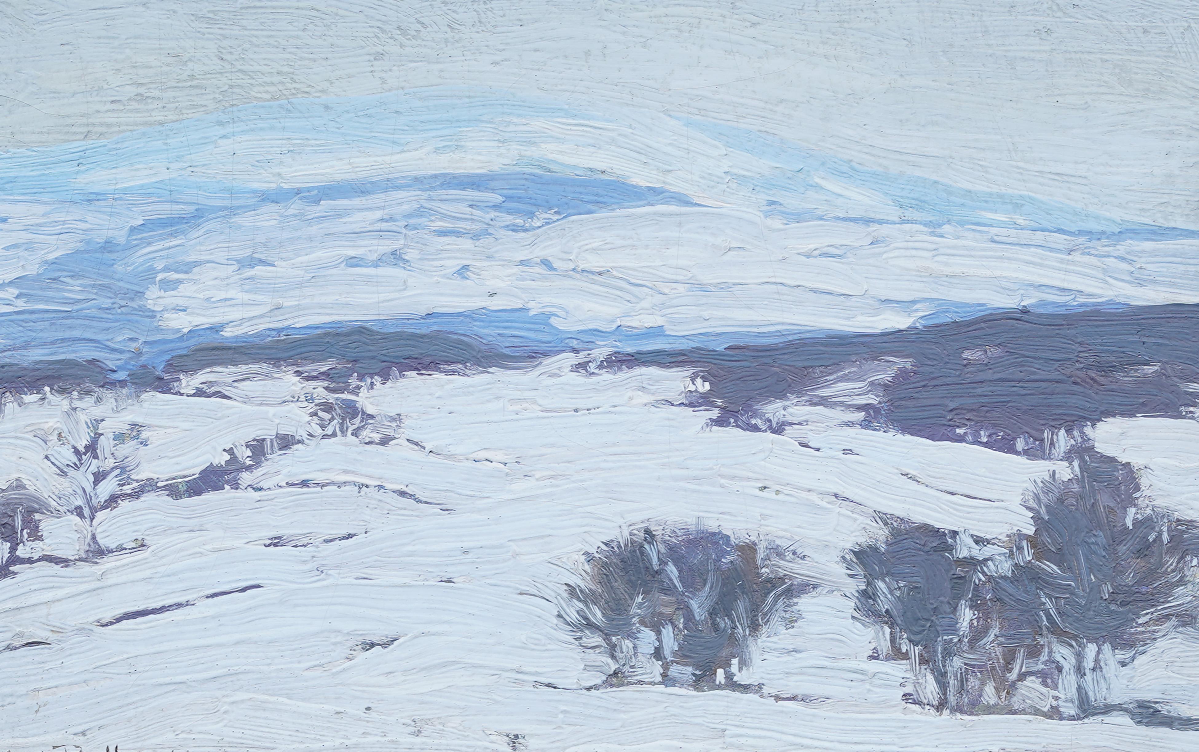 Antique American Impressionist Winter Snow Covered Landscape Framed Oil Painting For Sale 2