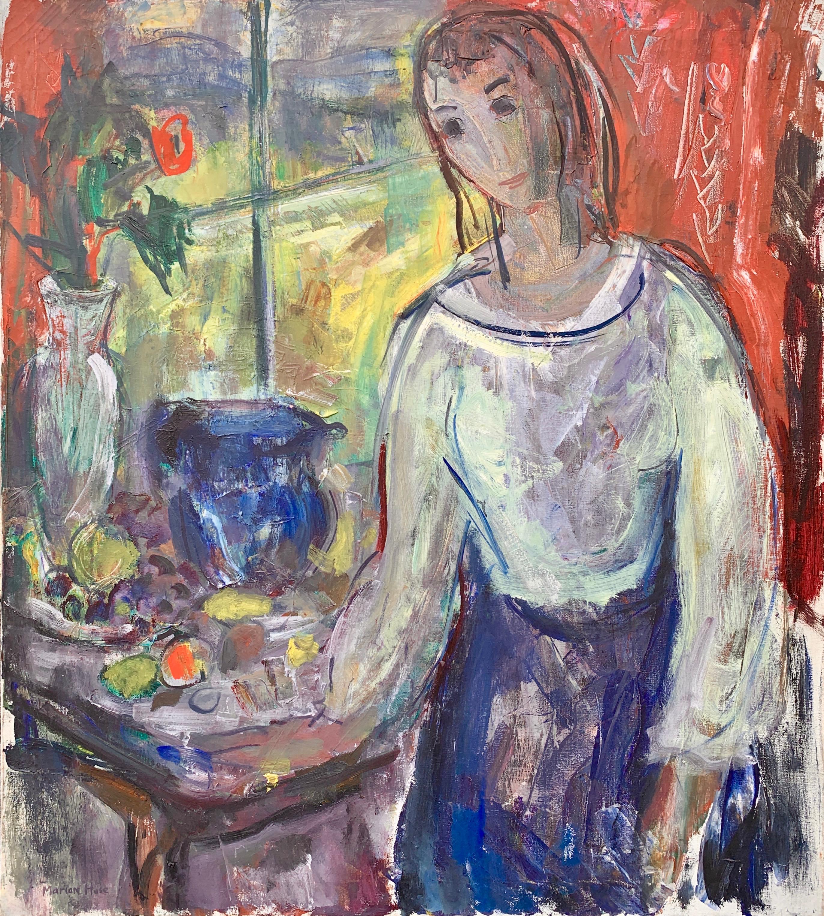 Marion Huse Portrait Painting – Amerikanisch-impressionistisches Porträt einer Dame in einem Interieur