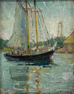 "The Mayflower of Gloucester" Early 20th Century Oil Painting Sailboat Scene