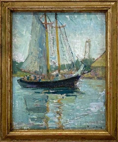 "The Mayflower of Gloucester" Early 20th Century Oil Painting Sailboat Scene