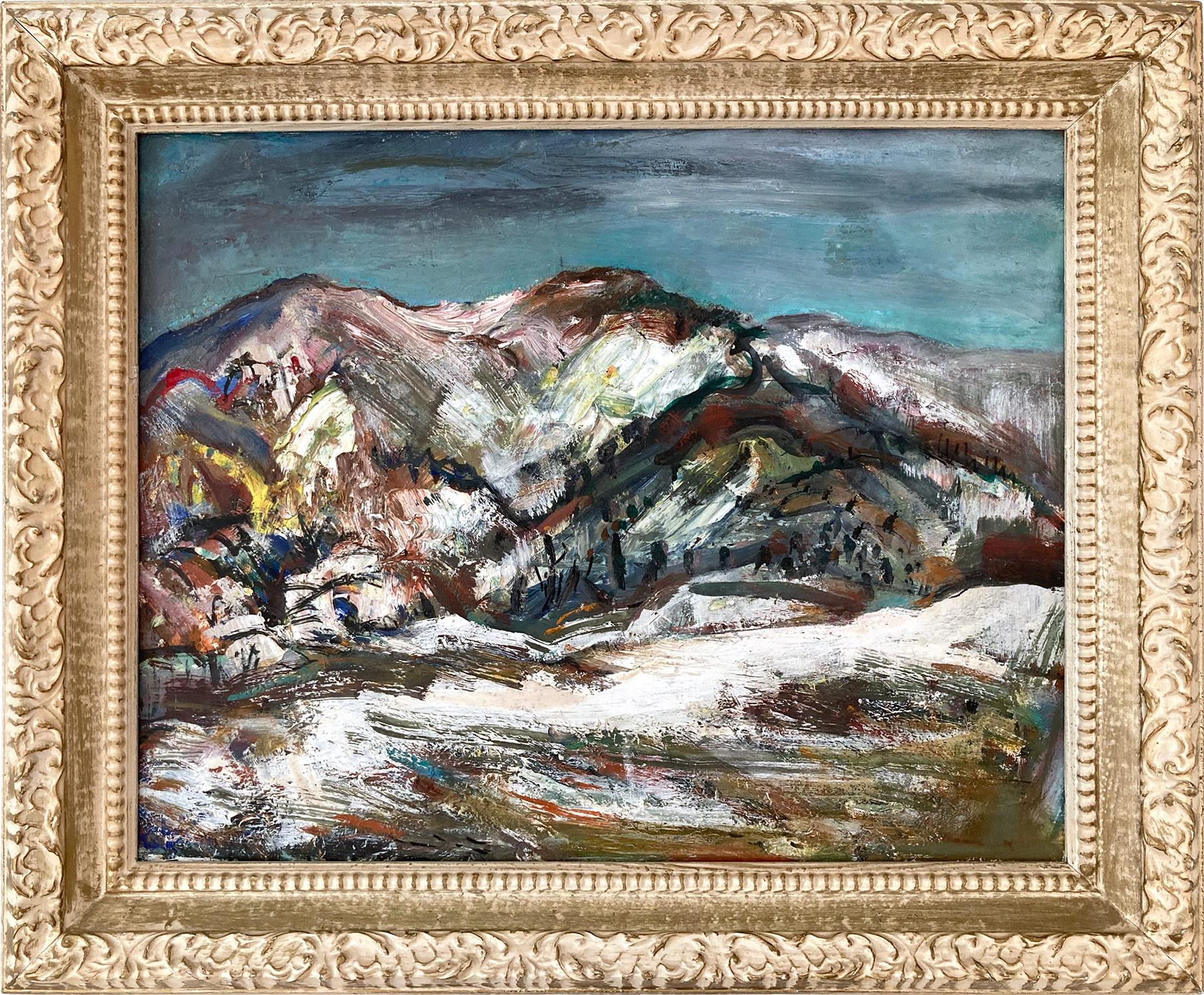Marion Huse Landscape Painting - "Winter - Egypt Mass" American Mid Century Oil Painting Snow Scene Landscape  