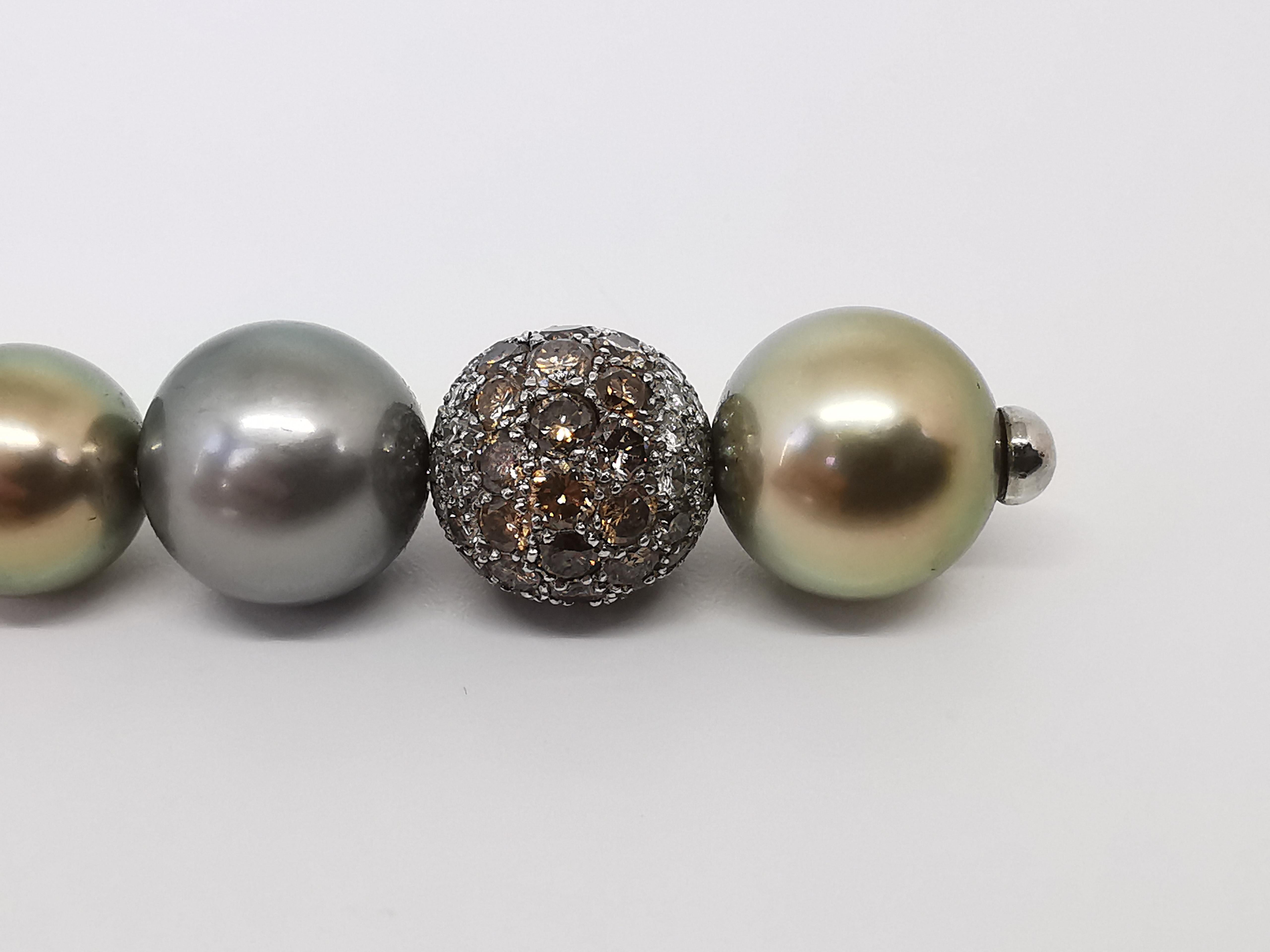 Contemporary White Diamond, Tahitian Pearls, Fancy colored and Diamond Bead, 18 K Gold Pendant For Sale