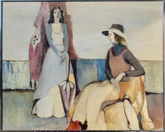 Retro Marion Maas Modernist Painting of Two Women