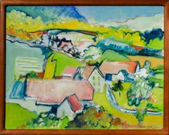 Vintage Modernist Hillside Painting by Marion Maas