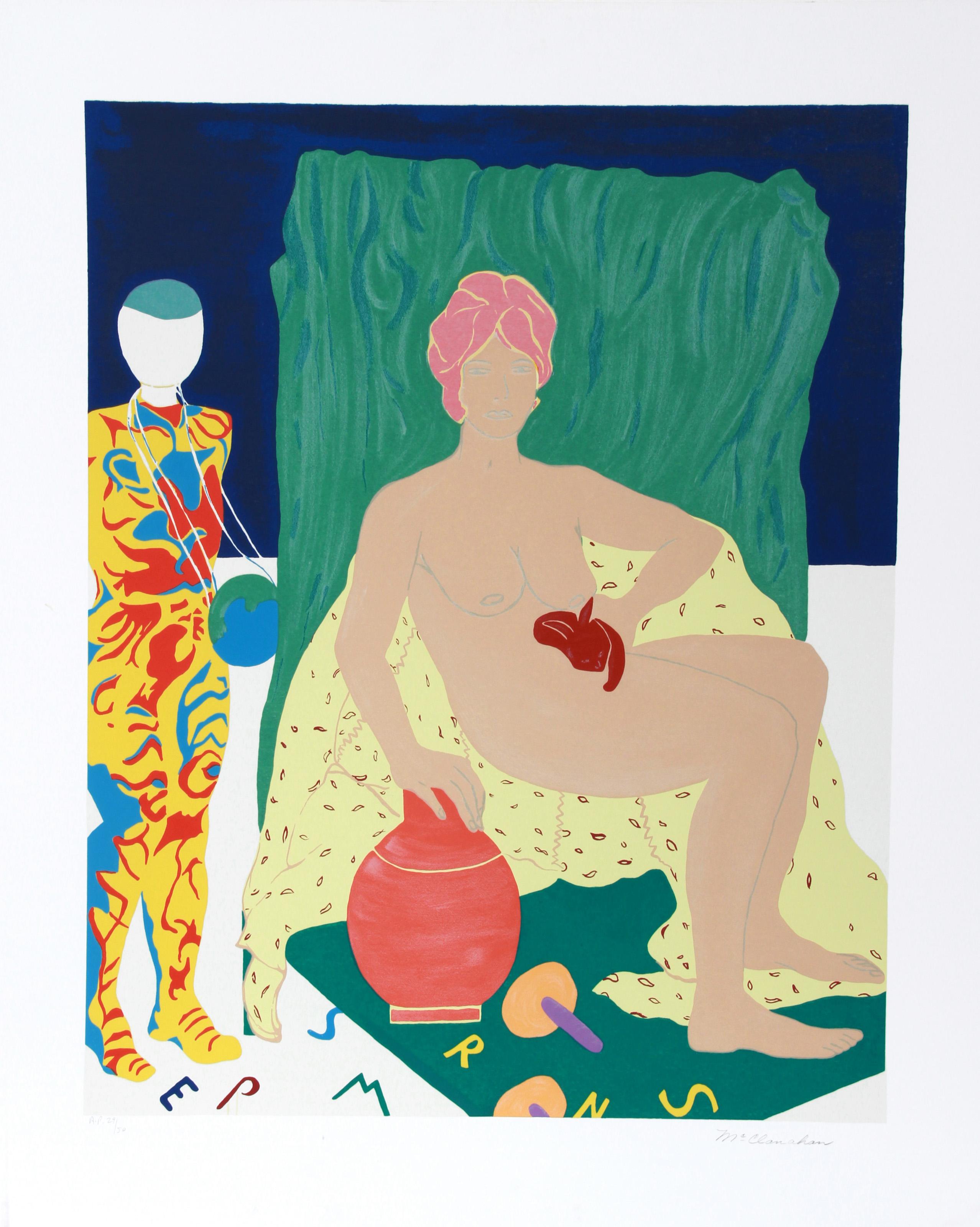 Marion McClanahan, Américaine (1921 - 1993) - Mannequin et pose nue avec lapin, Année :  circa 1980, Medium :  Lithographie, signée et numérotée au crayon, Edition :  300, Taille de l'image :  30 x 24 pouces, Taille :  36.5 in. x 30 in. (92.71 cm x
