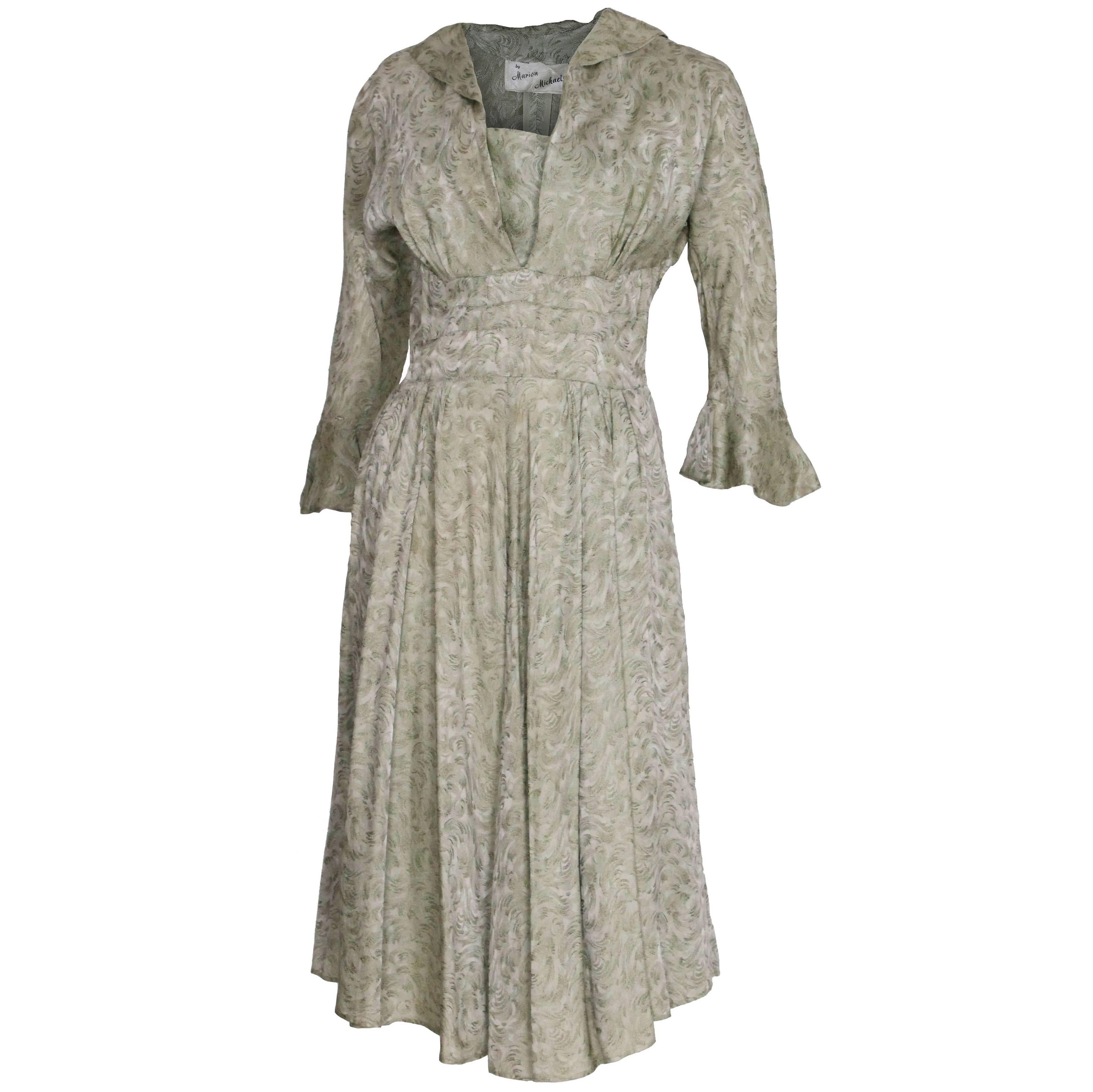 Marion Michael 1940s Sage Green Tea Dress For Sale